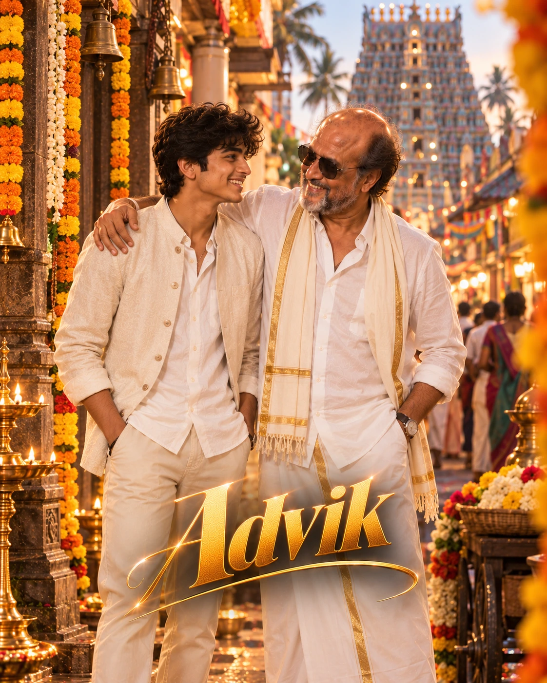 Advik with Rajinikanth — Temple Town Festival Dream Poster — Instagram Posts AI poster reference