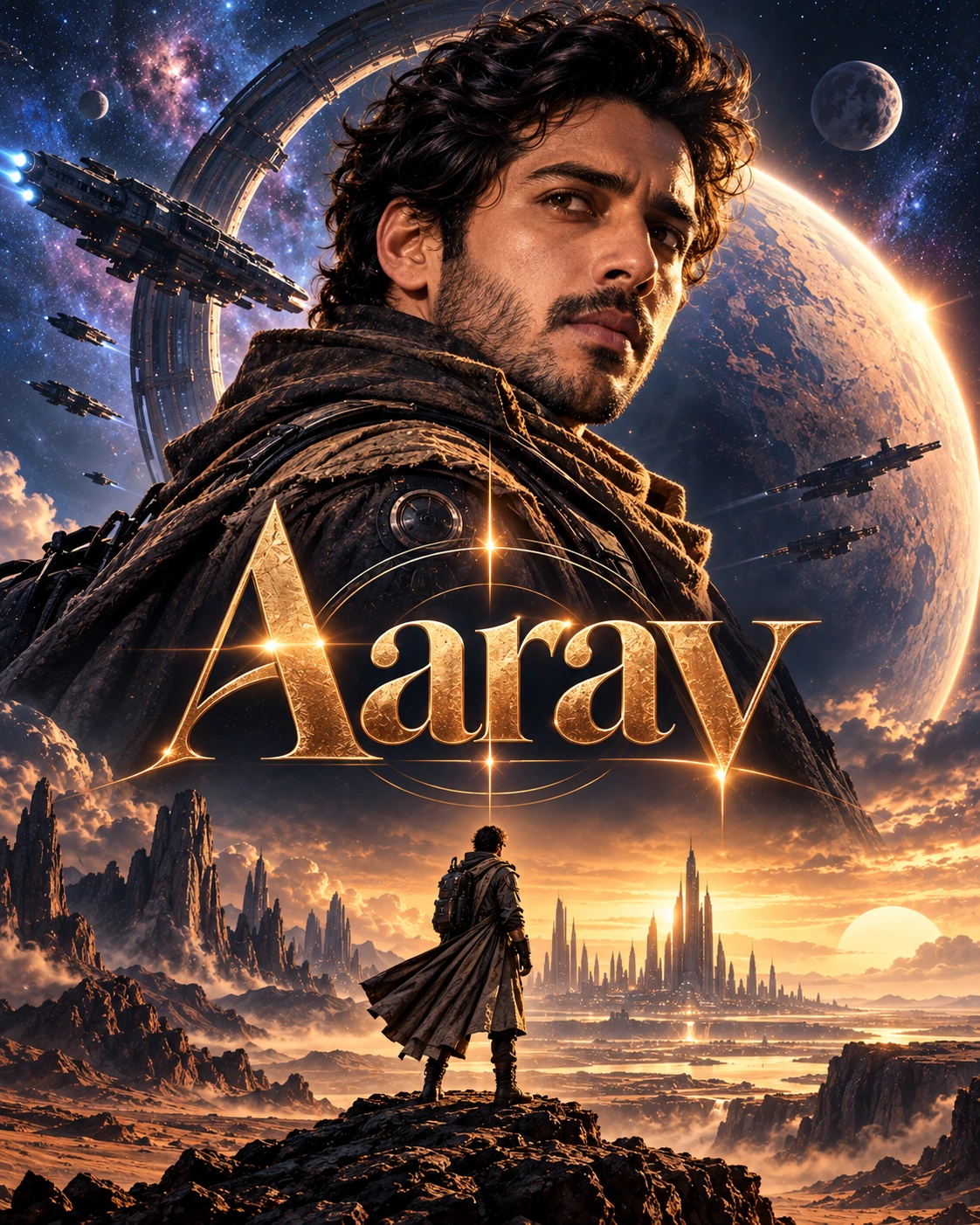 Aarav — Space Opera Towering Portrait Instagram Poster — Instagram Posts AI poster reference