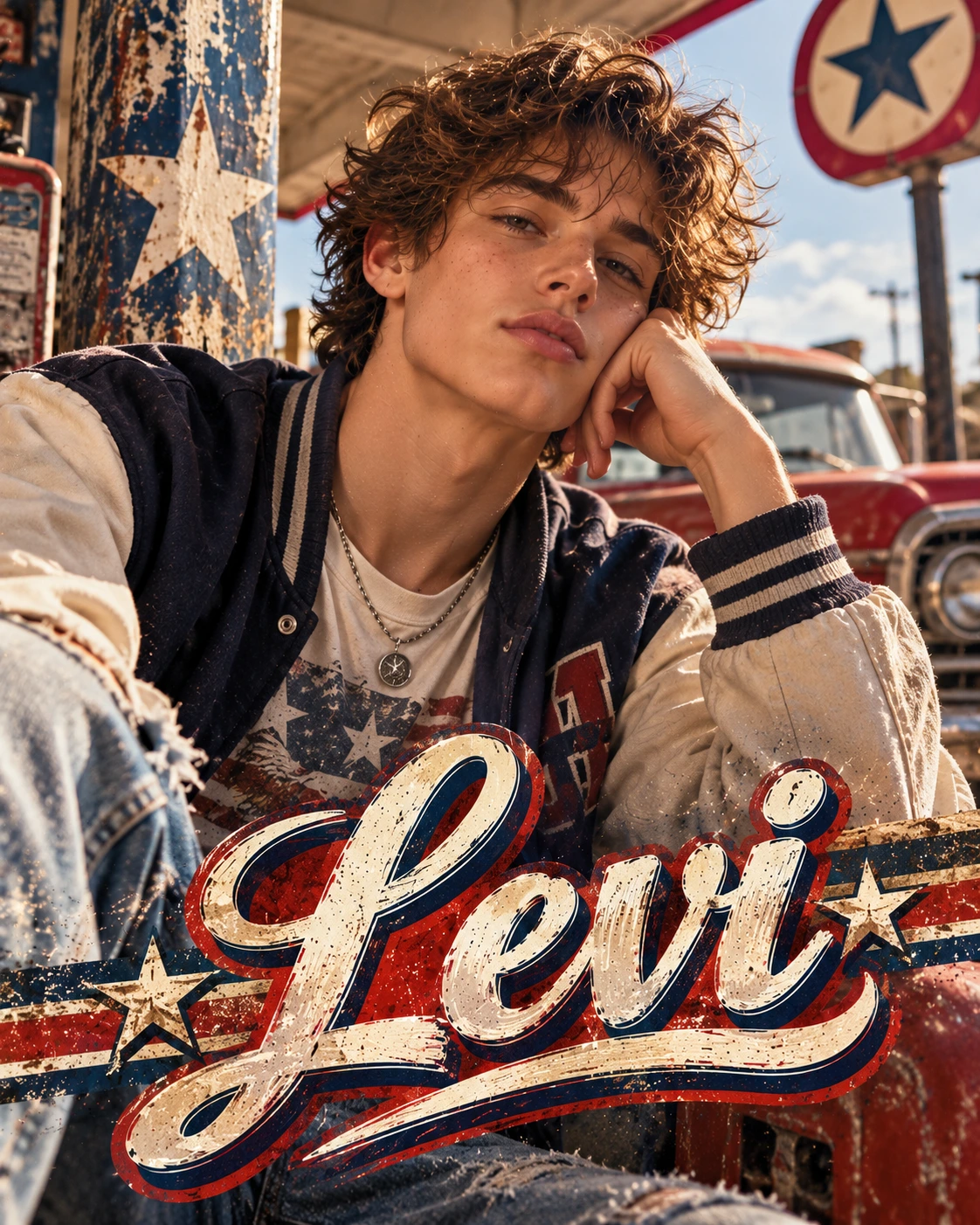 Levi — Thrifted Vintage Americana Editorial Closeup Profile Poster — Instagram Posts AI poster reference