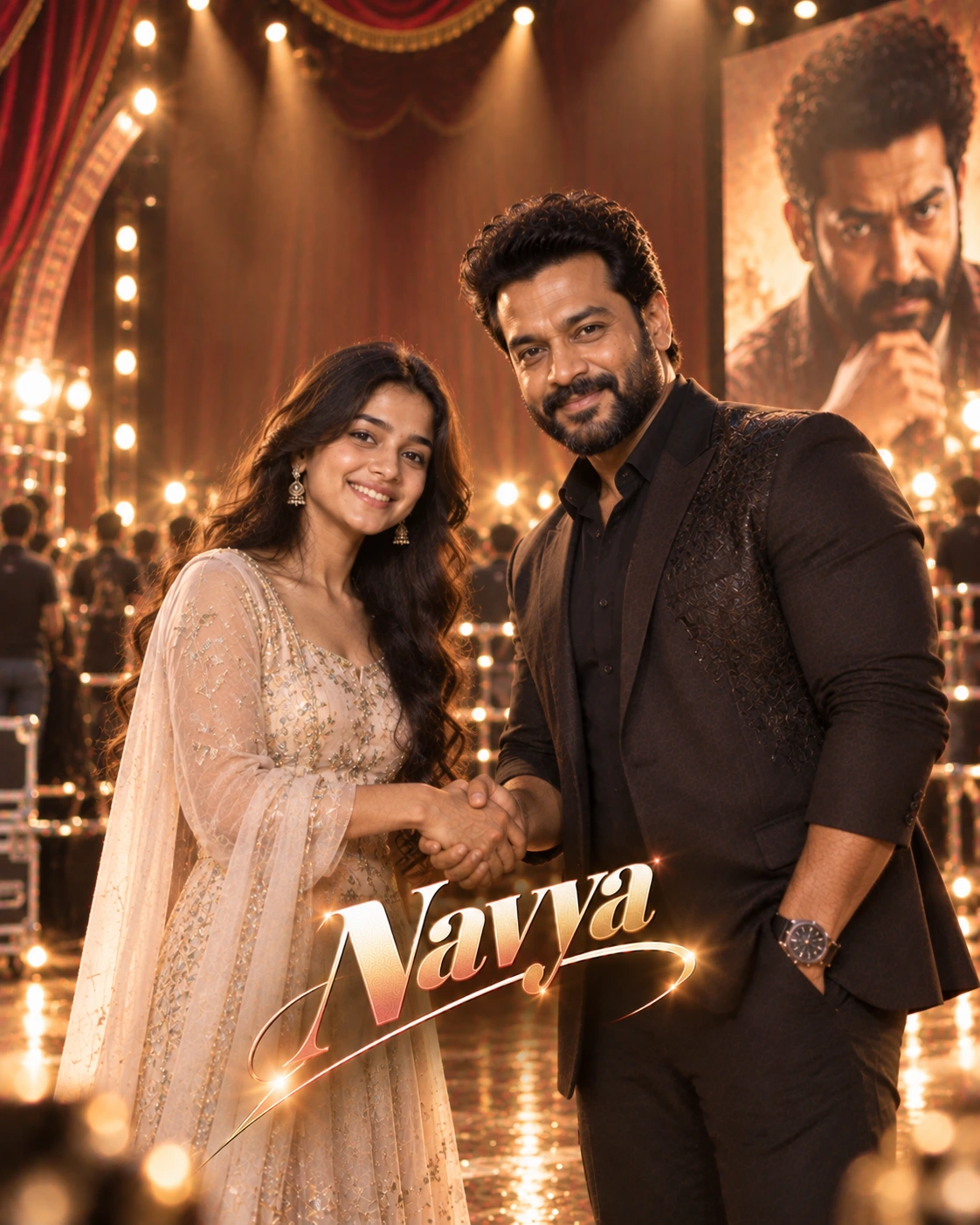 Navya with Jr NTR — Warm Tungsten Luxury Dream Poster — Instagram Posts AI poster reference