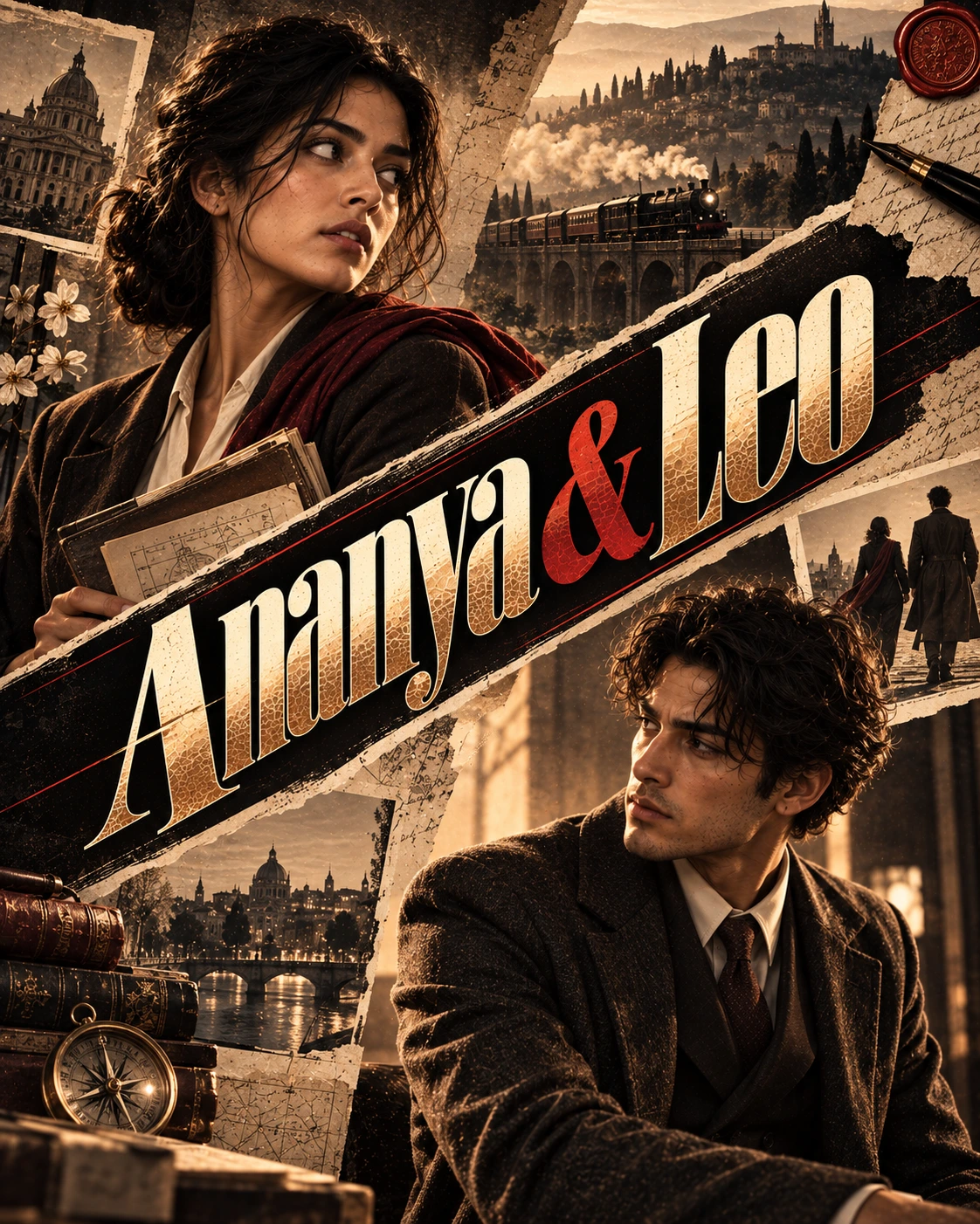Ananya & Leo — Prestige Biopic Diagonal Energy Instagram Poster — Instagram Posts AI poster reference