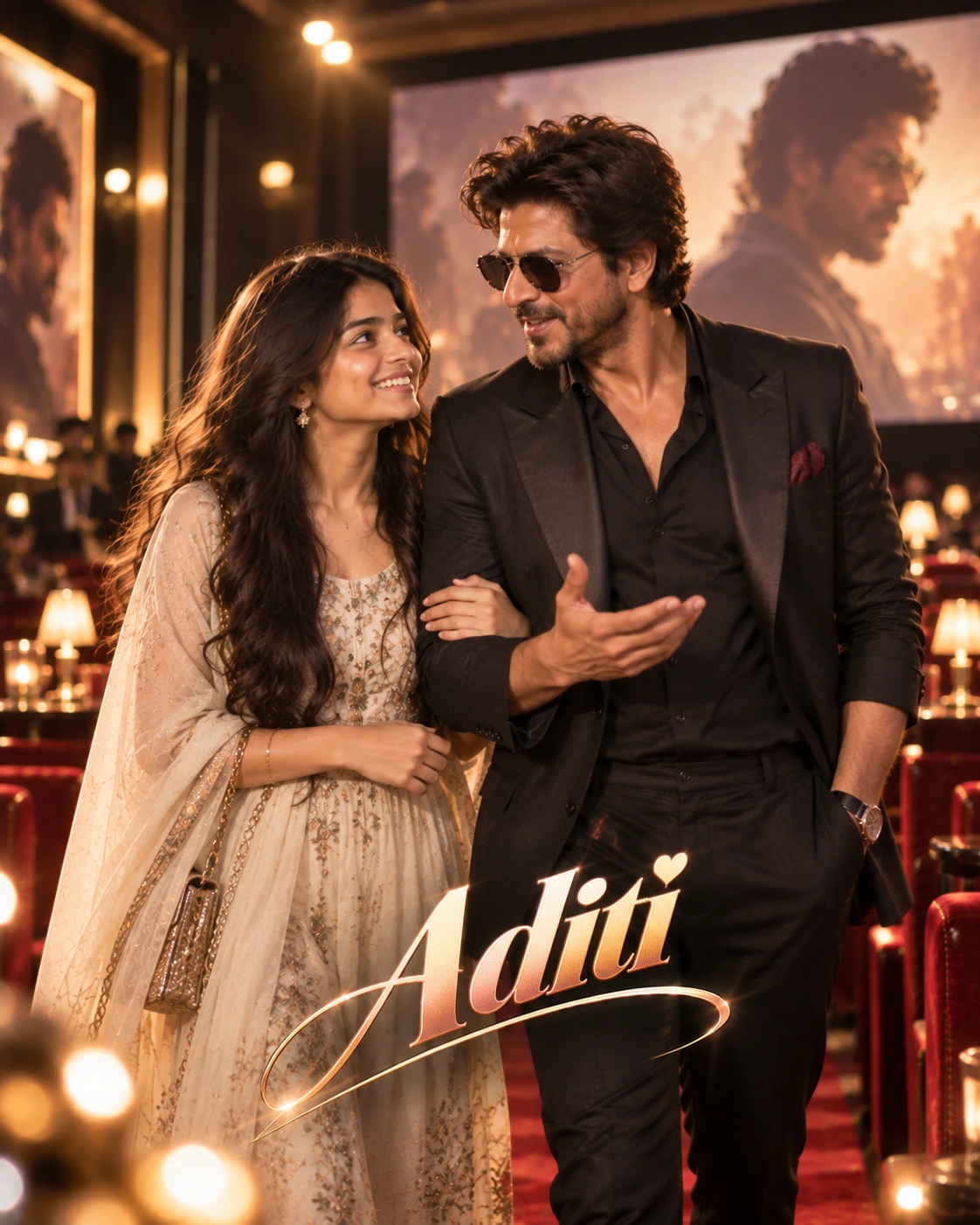 Aditi with Shah Rukh Khan — Warm Tungsten Luxury Dream Poster — Instagram Posts AI poster reference