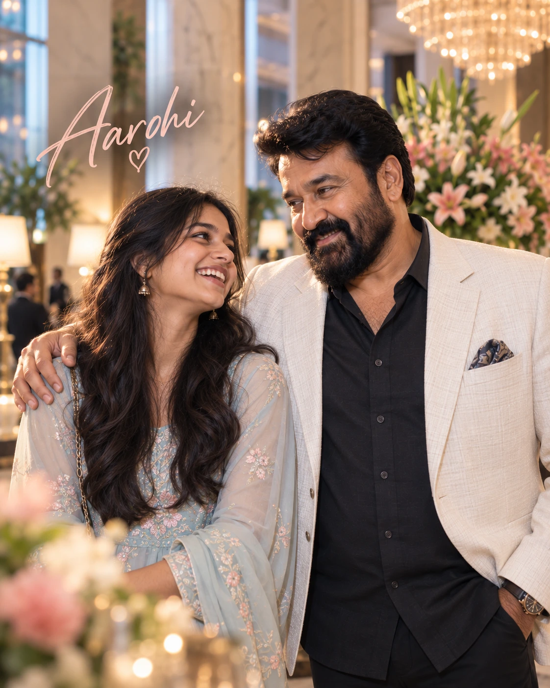 Aarohi with Mohanlal — Pastel Editorial Softness Dream Poster — Instagram Posts AI poster reference