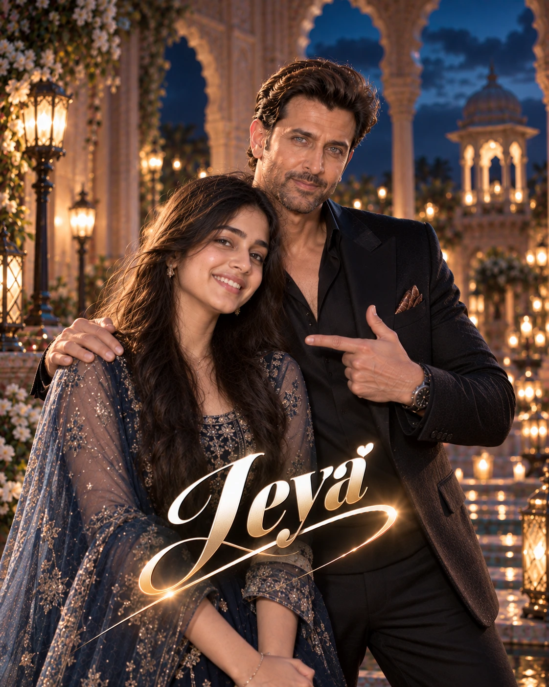 Leya with Hrithik Roshan — Cinematic Shadow-And-Rim Contrast Dream Poster — Instagram Posts AI poster reference