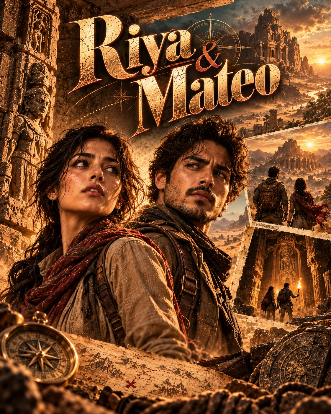 Riya & Mateo — Adventure Archaeology Layered Memory Instagram Poster — Instagram Posts AI poster reference