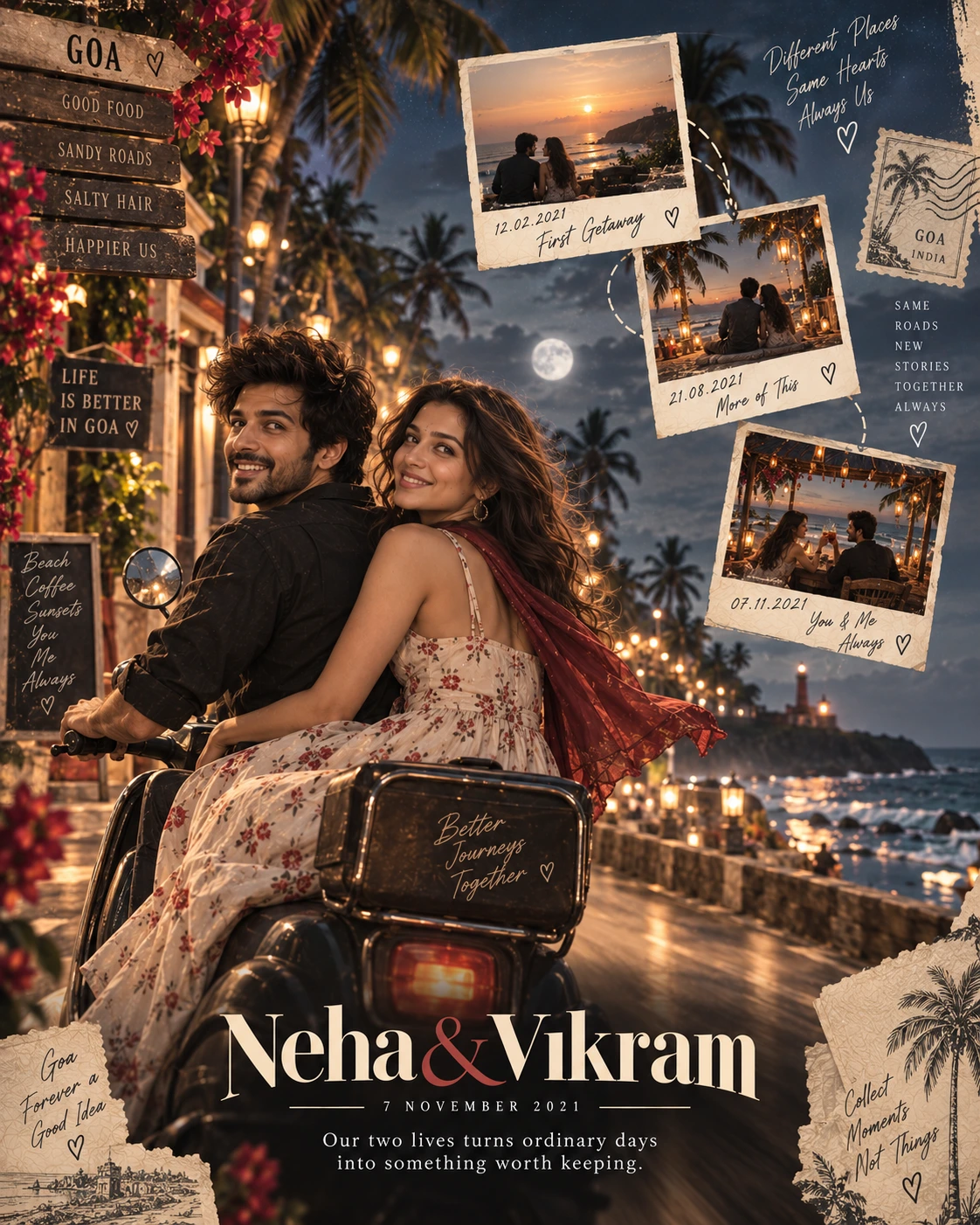Goa Coast Polaroid Trail Two Souls — Wedding AI poster reference