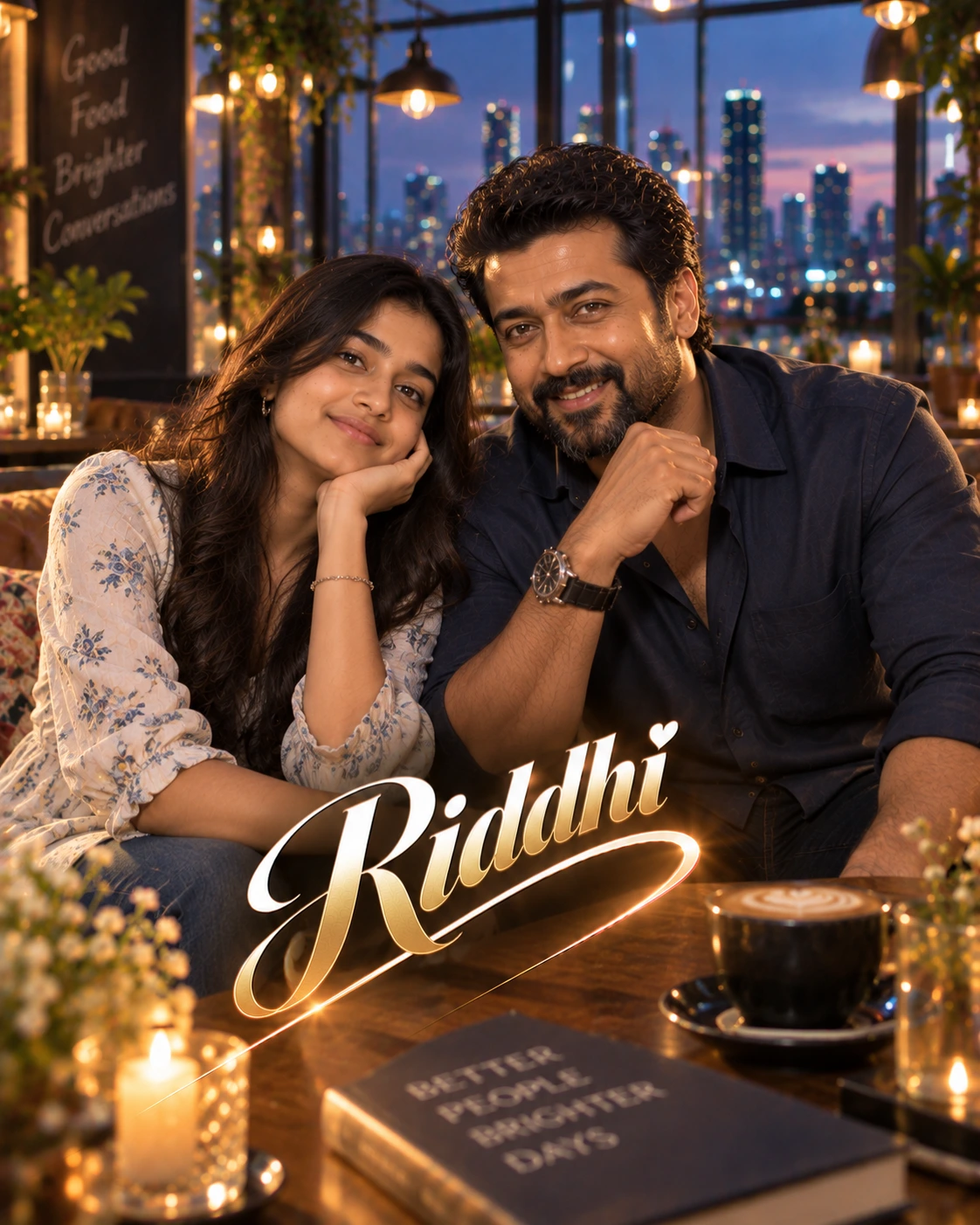 Riddhi with Suriya — Blue-Hour Cinematic Calm Dream Poster — Instagram Posts AI poster reference