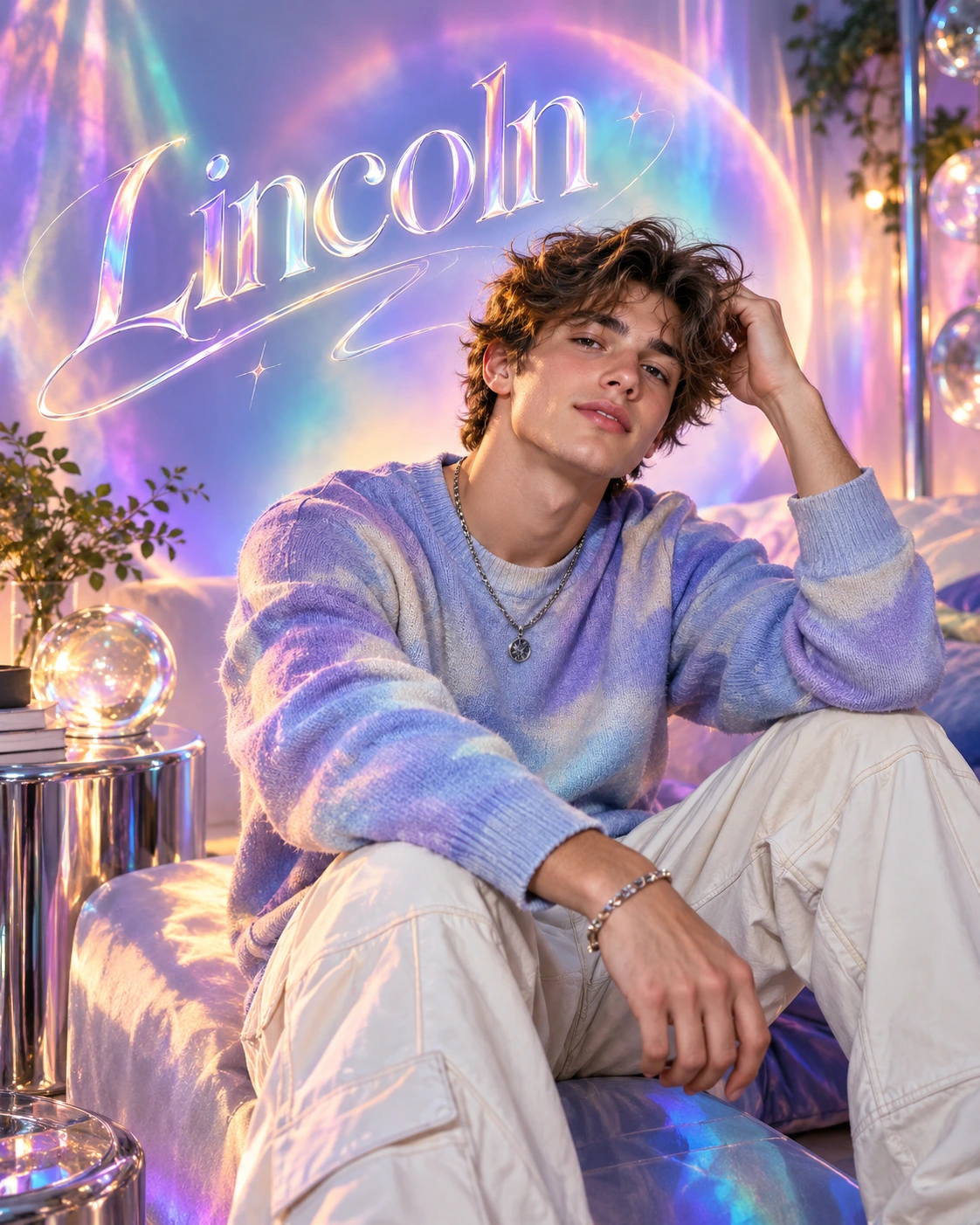 Lincoln — Aura Beauty Environmental Halfbody Profile Poster — Instagram Posts AI poster reference
