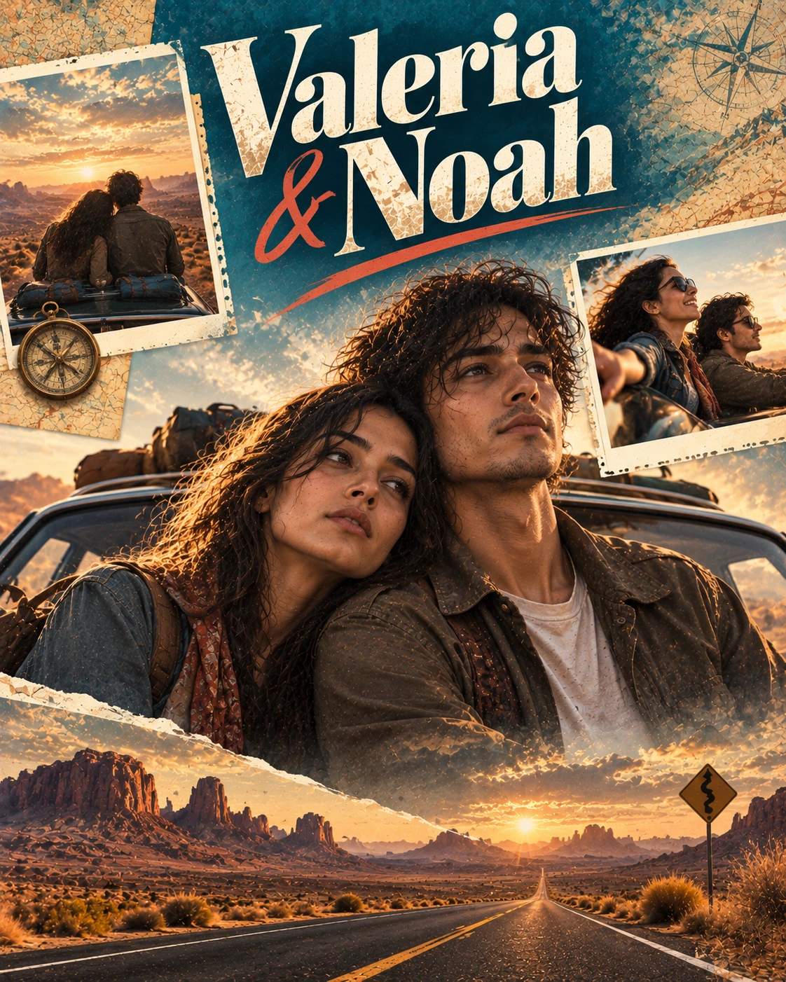 Valeria & Noah — Road Movie Layered Memory Instagram Poster — Instagram Posts AI poster reference