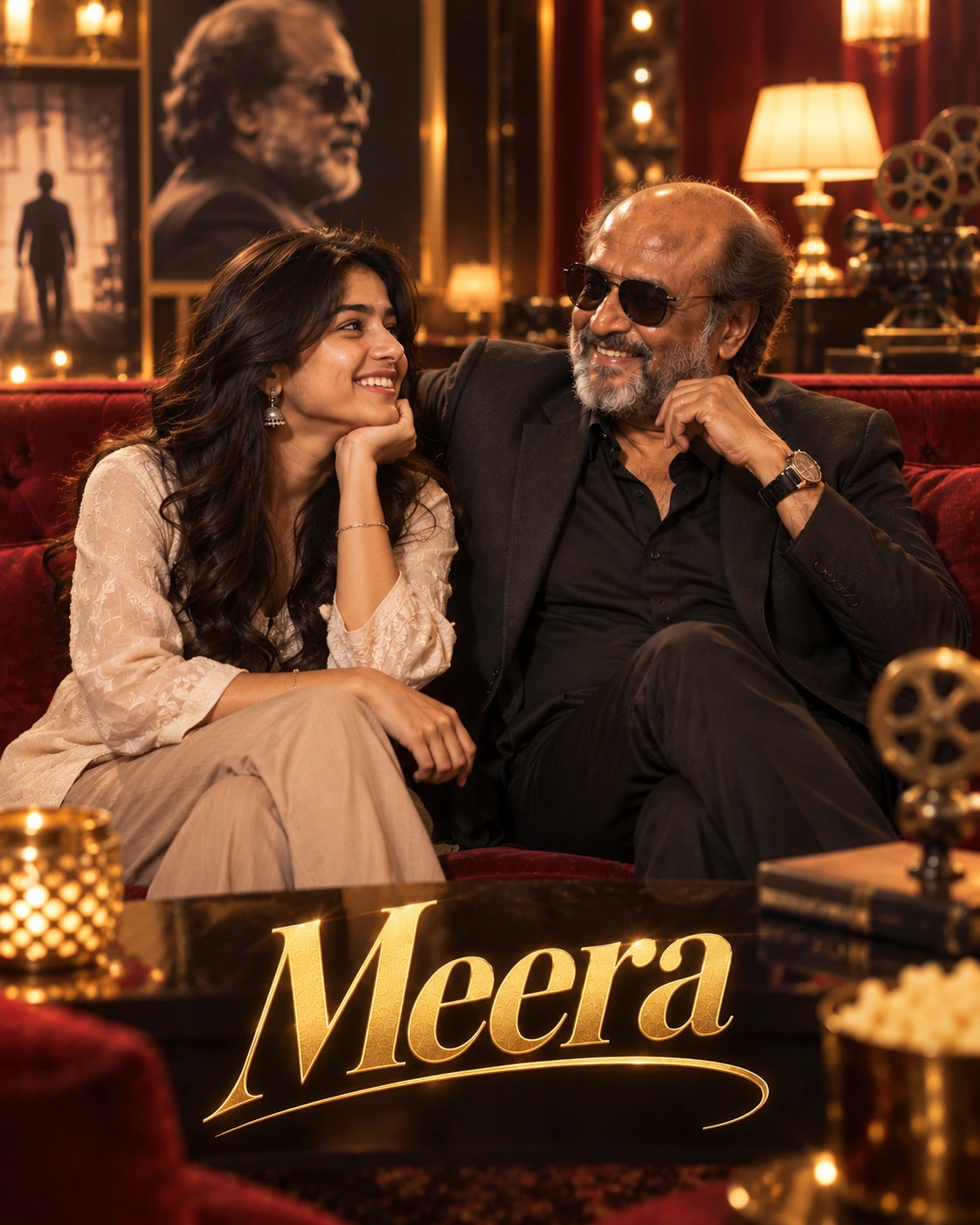 Meera with Rajinikanth — Private Screening Lounge Dream Poster — Instagram Posts AI poster reference