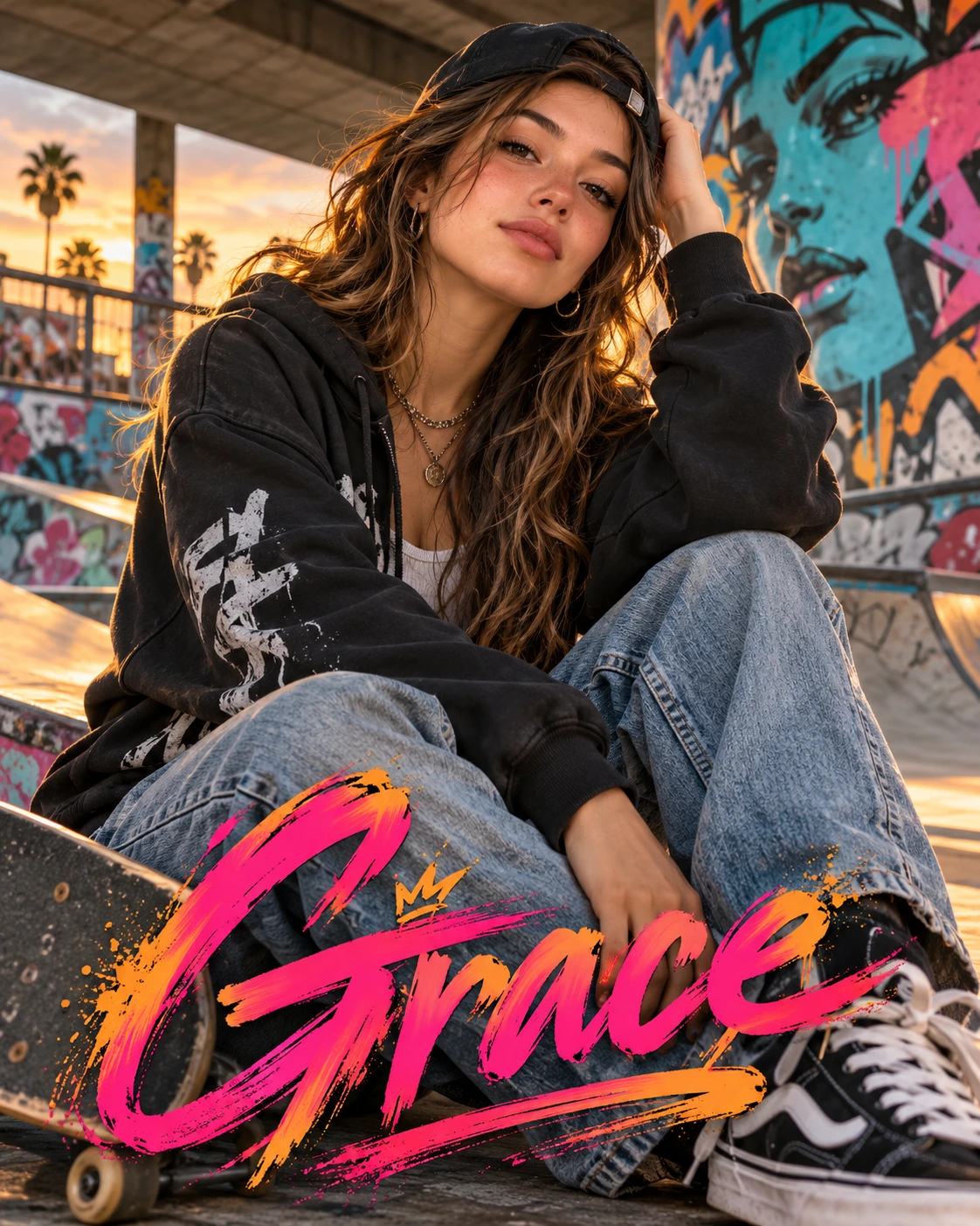 Grace — Skater Street Editorial Closeup Profile Poster — Instagram Posts AI poster reference