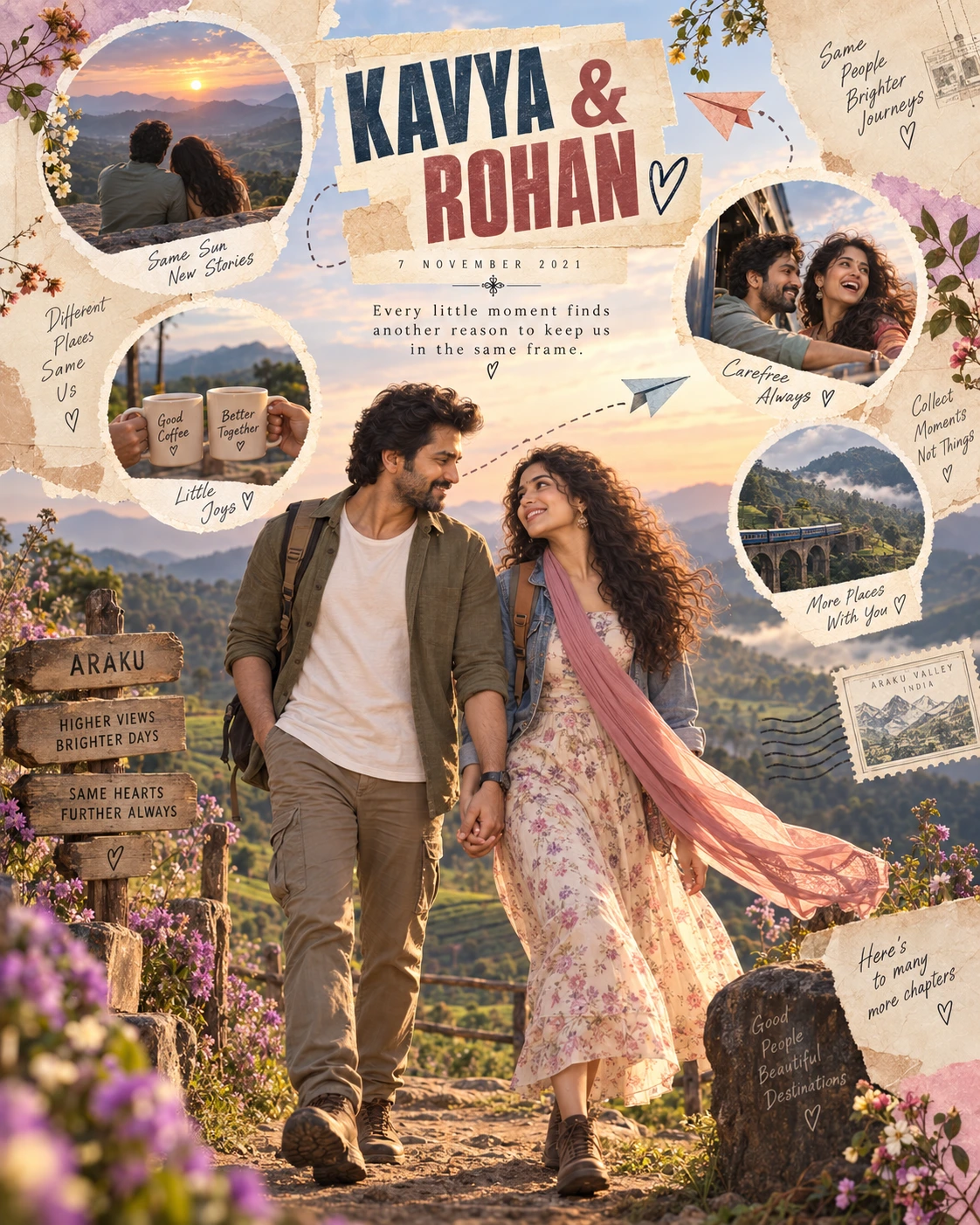 Araku Valley Flashback Orbit Whimsical Collage — Engagement AI poster reference