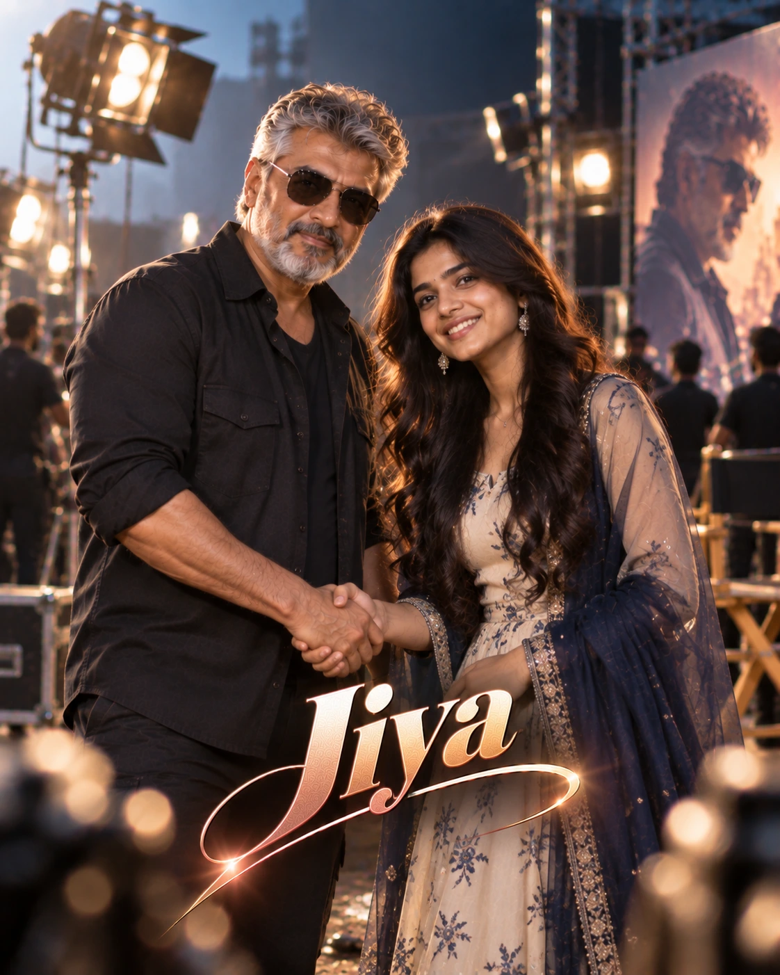 Jiya with Ajith Kumar — Cinematic Shadow-And-Rim Contrast Dream Poster — Instagram Posts AI poster reference
