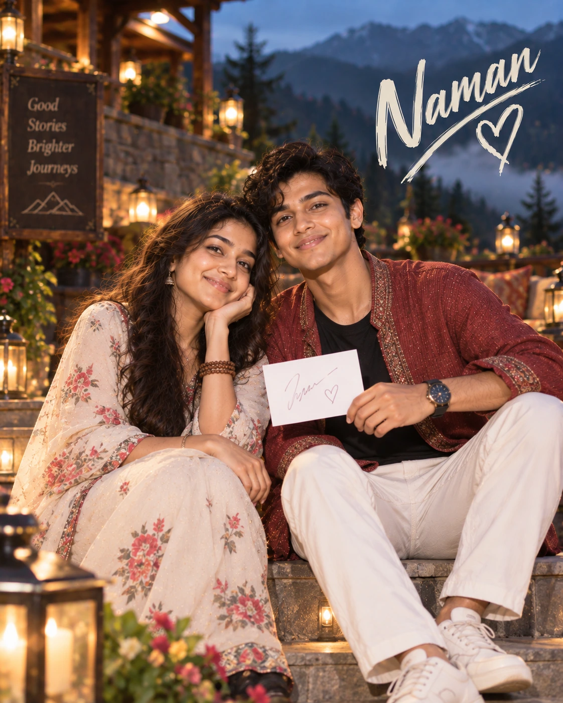 Naman with Sai Pallavi — Direct-Flash Celebrity Snapshot Dream Poster — Instagram Posts AI poster reference