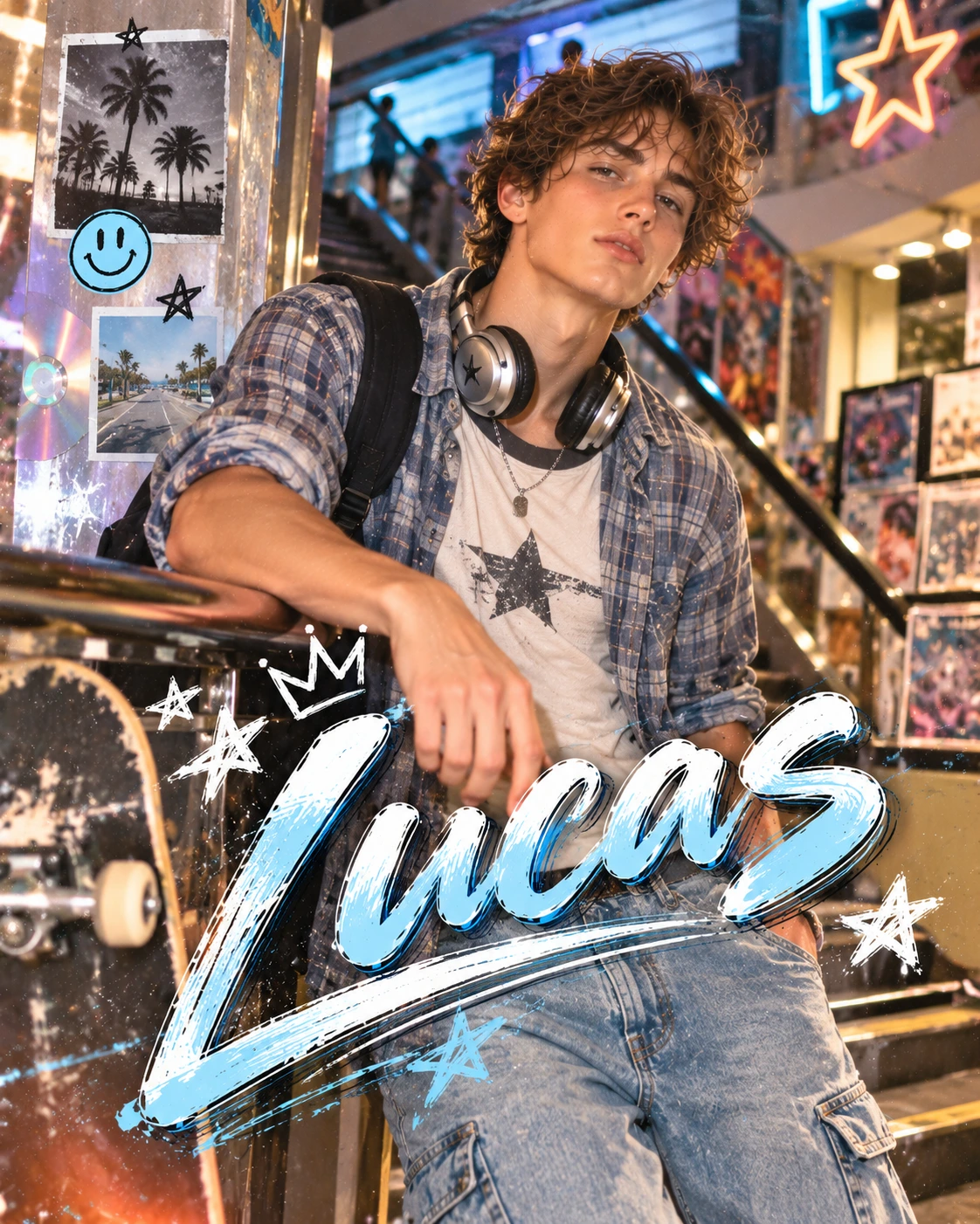 Lucas — Y2K Digi-Cam Environmental Halfbody Profile Poster — Instagram Posts AI poster reference