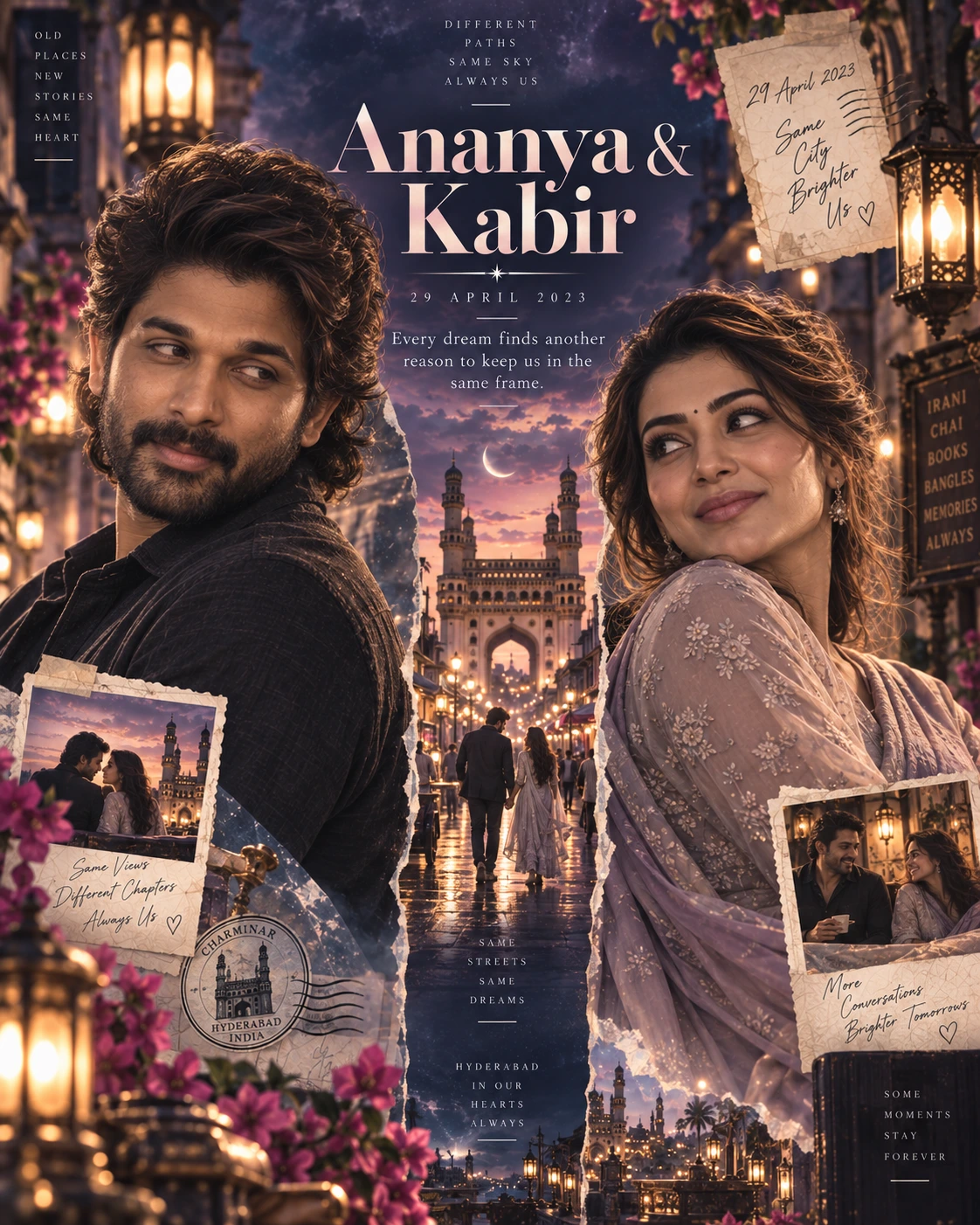 Old City Lane Horizon Window Dreamscape Couple — Engagement AI poster reference