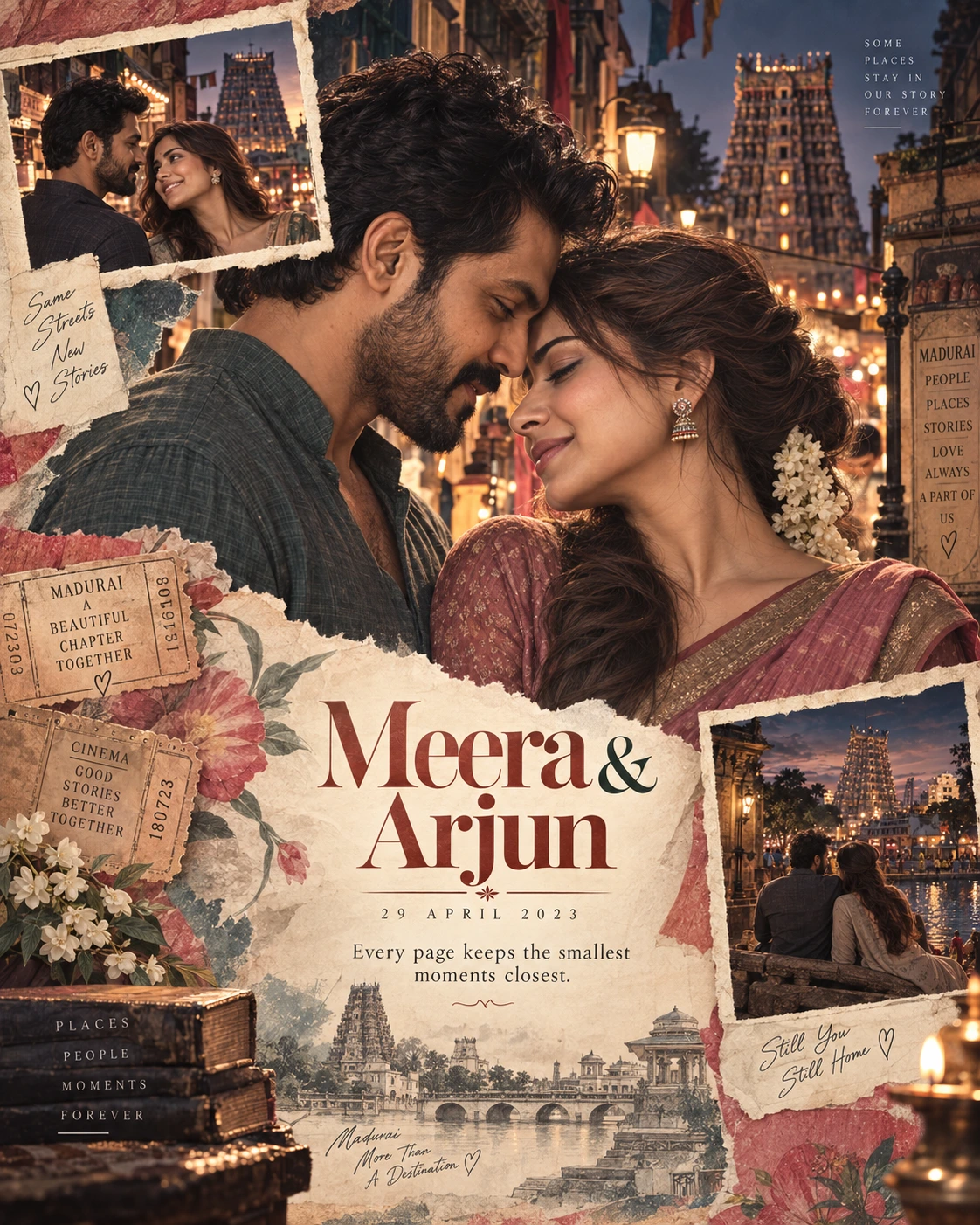 Madurai Street Profile Echo Storybook Love — Anniversary AI poster reference