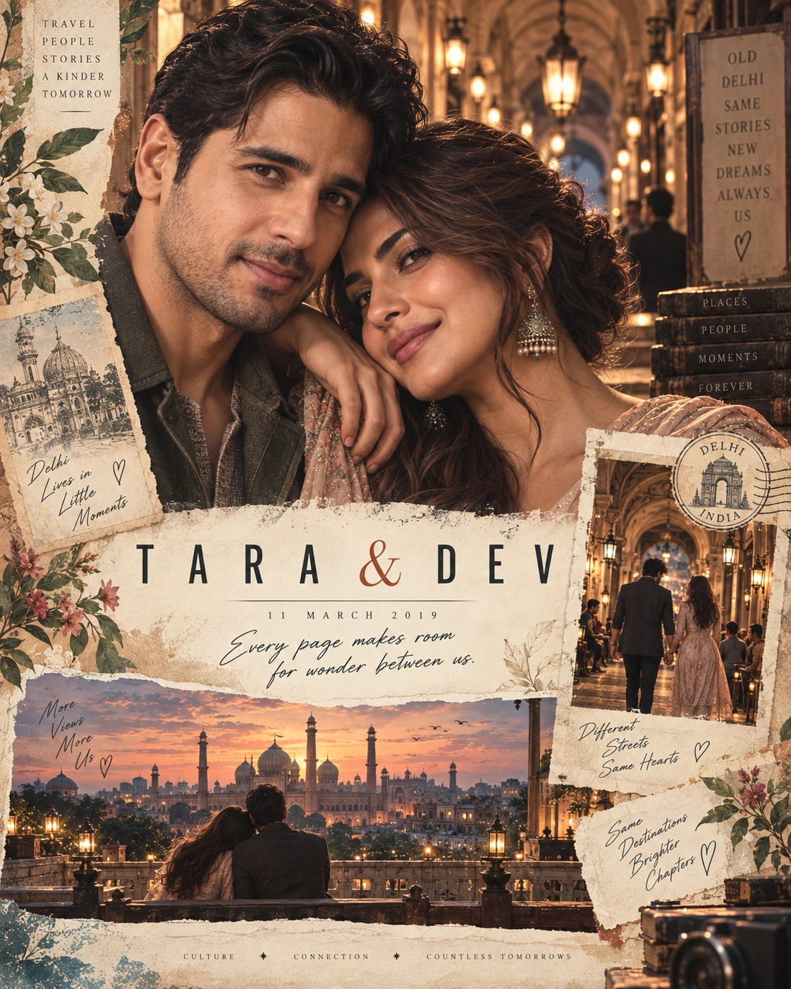 Delhi Arcade Horizon Strip Storybook Love — Anniversary AI poster reference