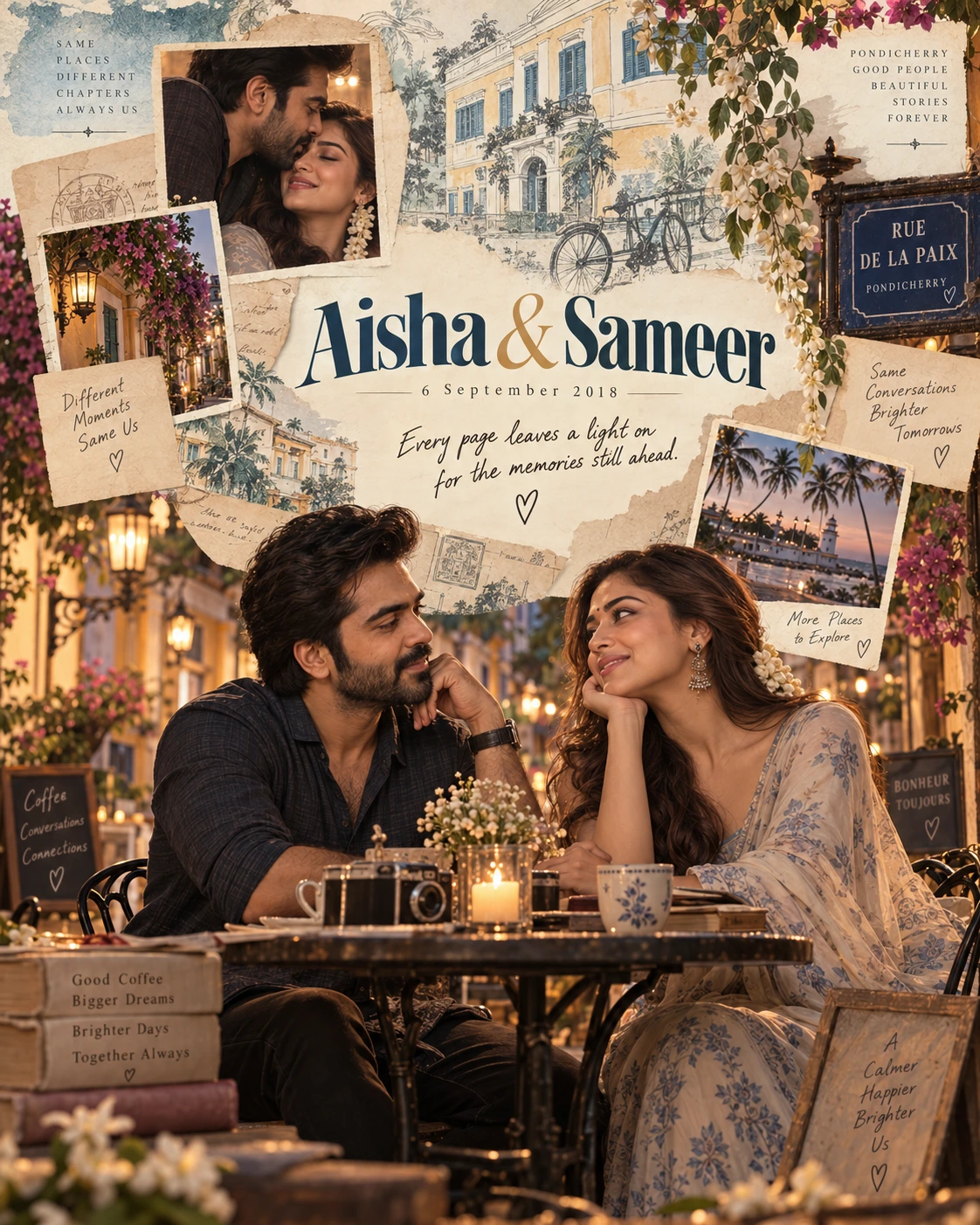 Pondicherry Letter Layers Storybook Love — Anniversary AI poster reference