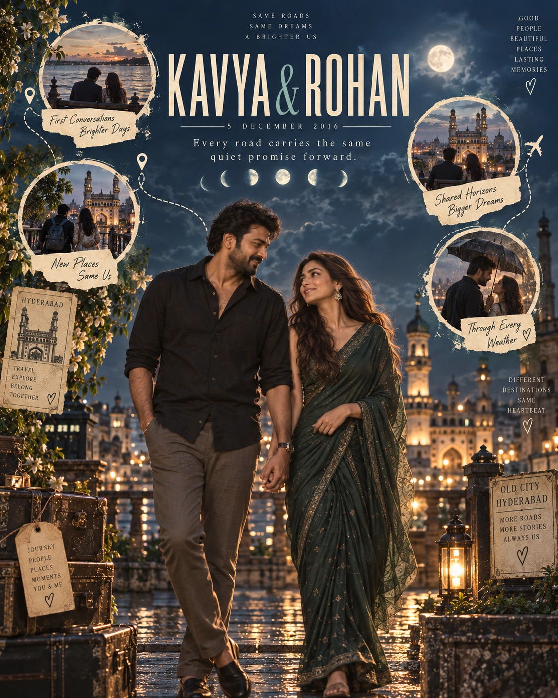 Hyderabad Terrace Flashback Orbit Love Journey — Anniversary AI poster reference