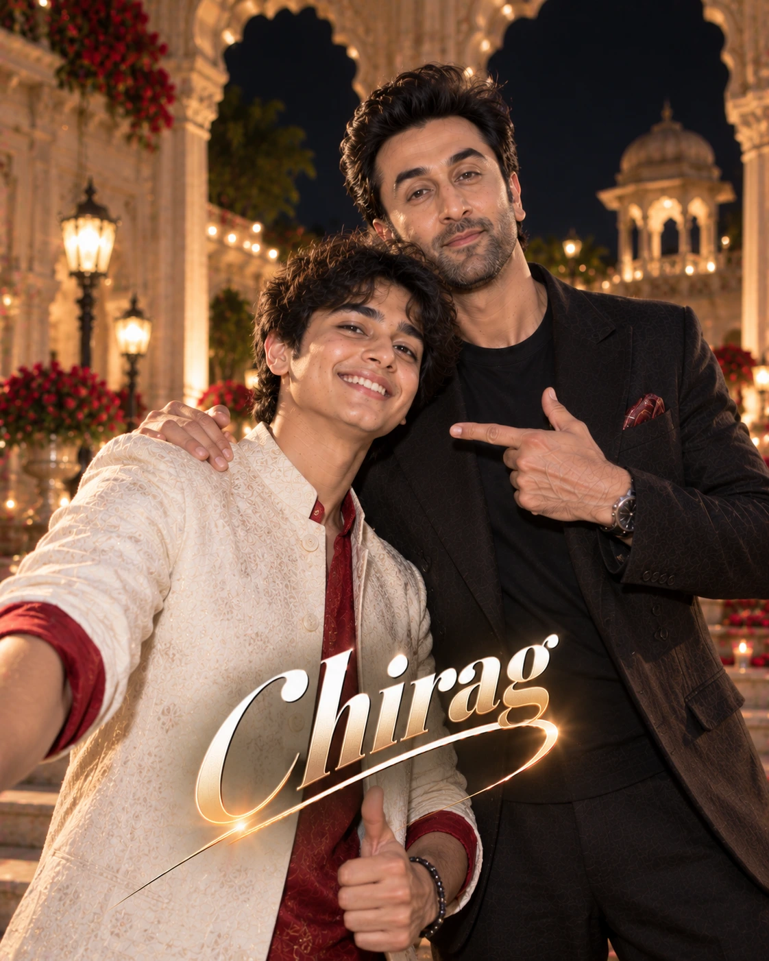 Chirag with Ranbir Kapoor — Direct-Flash Celebrity Snapshot Dream Poster — Instagram Posts AI poster reference