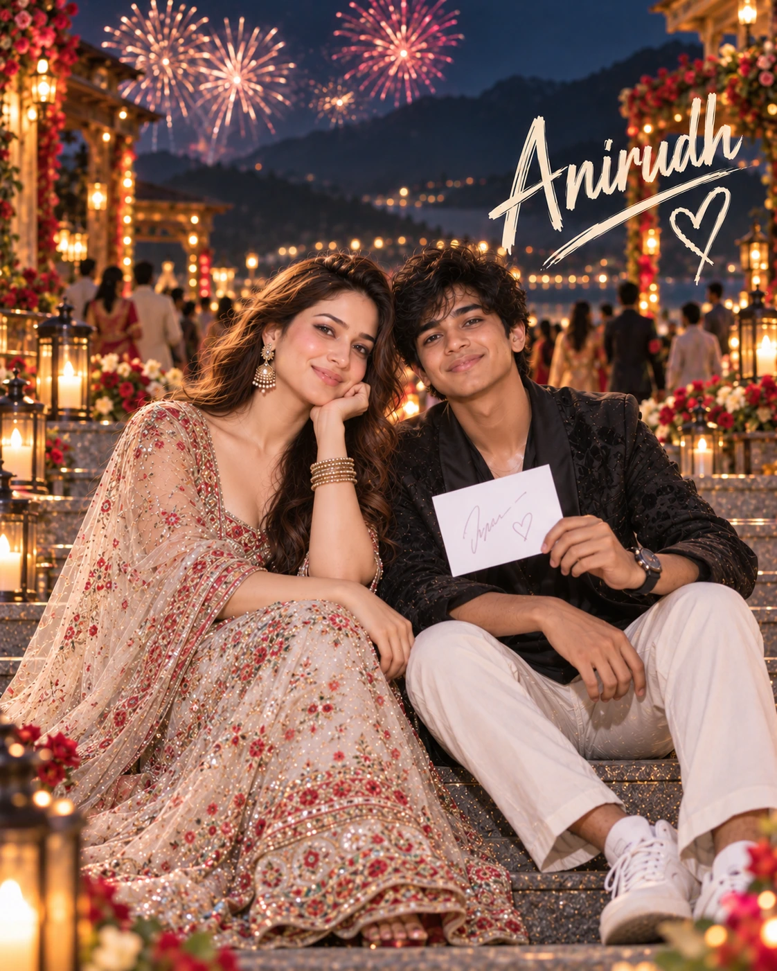 Anirudh with Tamannaah Bhatia — Direct-Flash Celebrity Snapshot Dream Poster — Instagram Posts AI poster reference