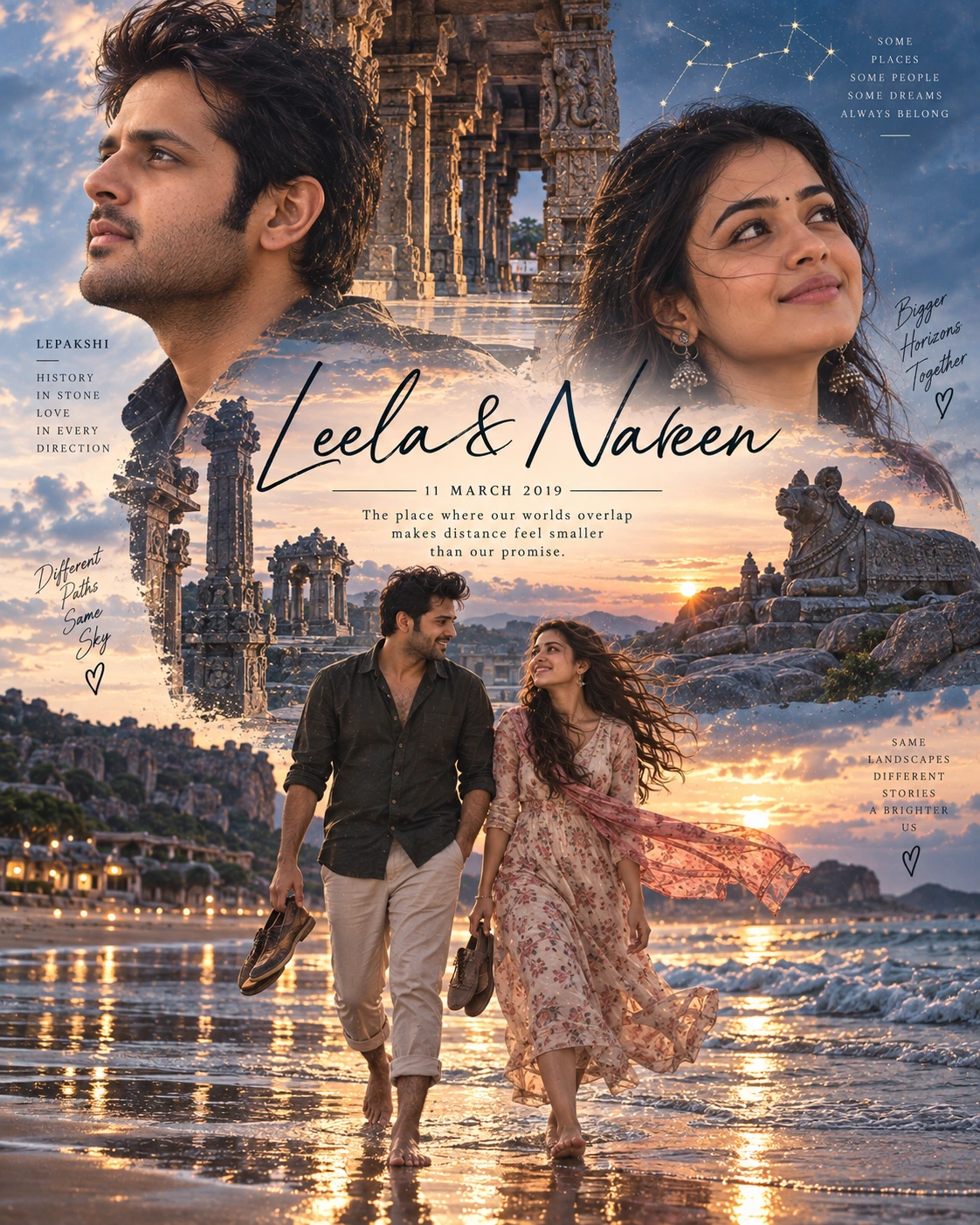 Lepakshi Double Horizon Double Exposure — Anniversary AI poster reference