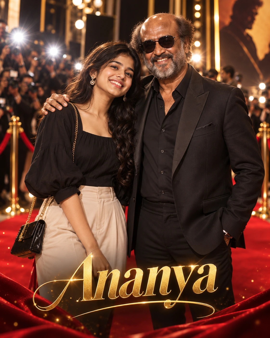 Ananya with Rajinikanth — Red Carpet Spotlight Dream Poster — Instagram Posts AI poster reference