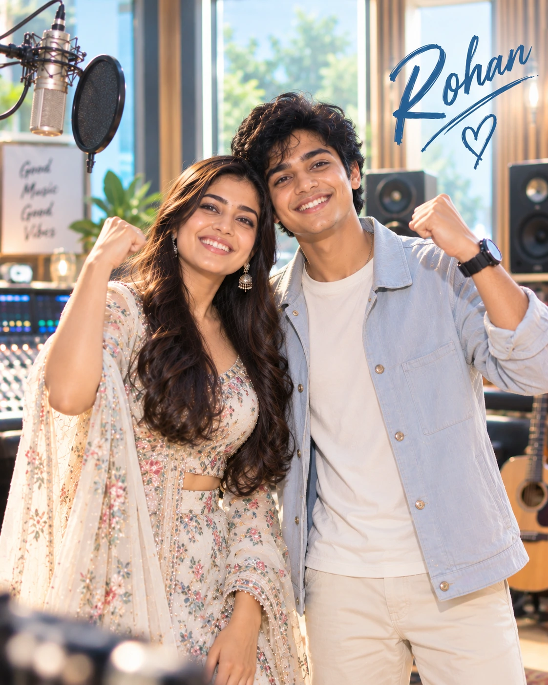 Rohan with Rashmika Mandanna — High-Key Daylight Clarity Dream Poster — Instagram Posts AI poster reference