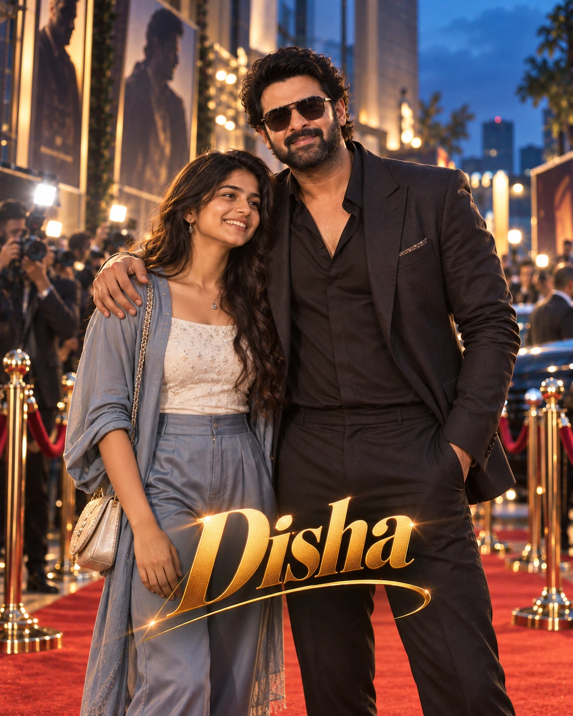 Disha with Prabhas — Blue-Hour Cinematic Calm Dream Poster — Instagram Posts AI poster reference