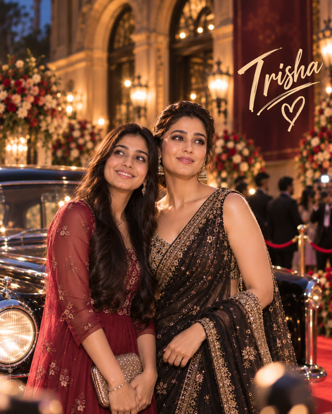 Trisha with Nayanthara — Warm Tungsten Luxury Dream Poster — Instagram Posts AI poster reference