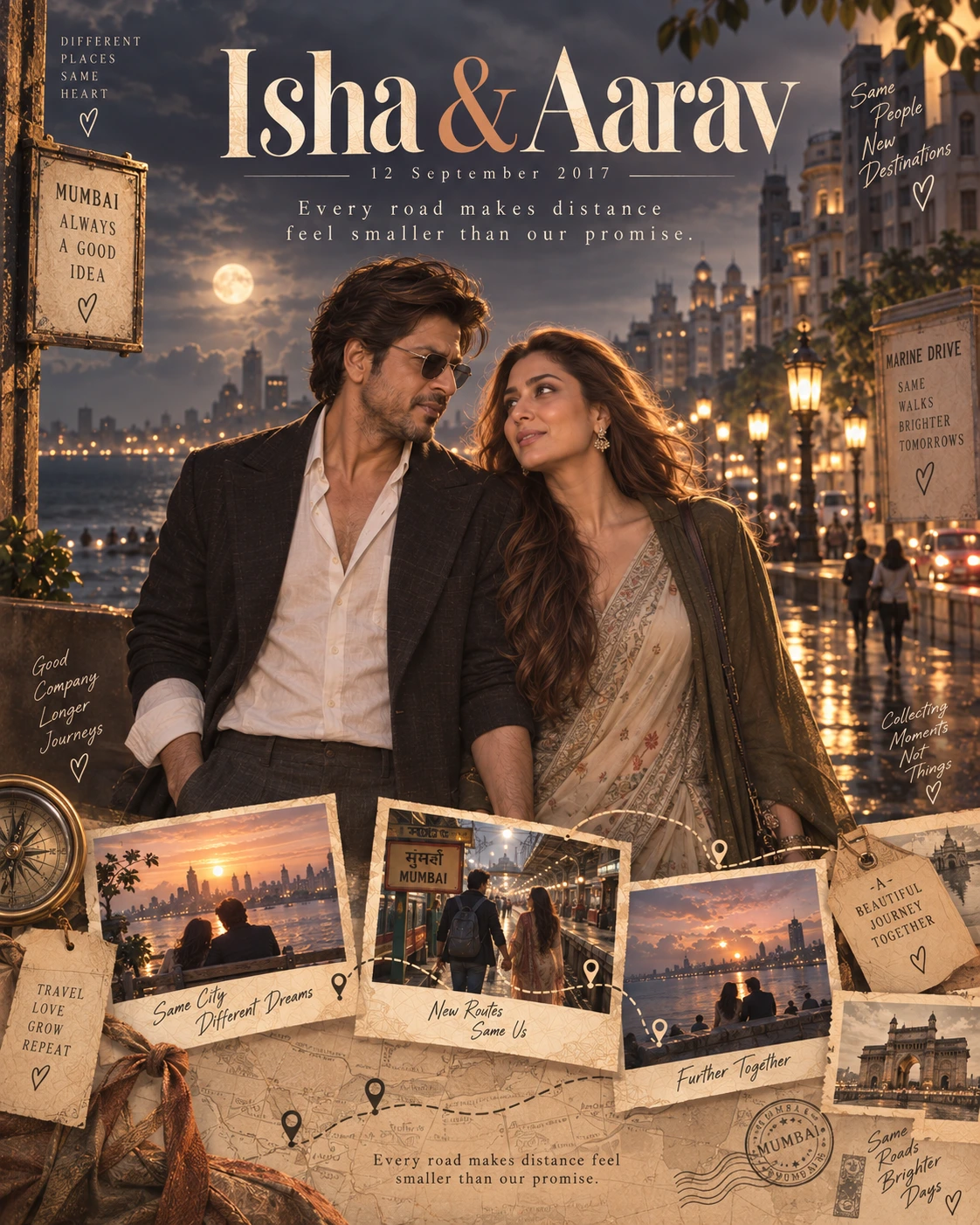 Mumbai Deco Memory Ribbon Love Journey — Anniversary AI poster reference