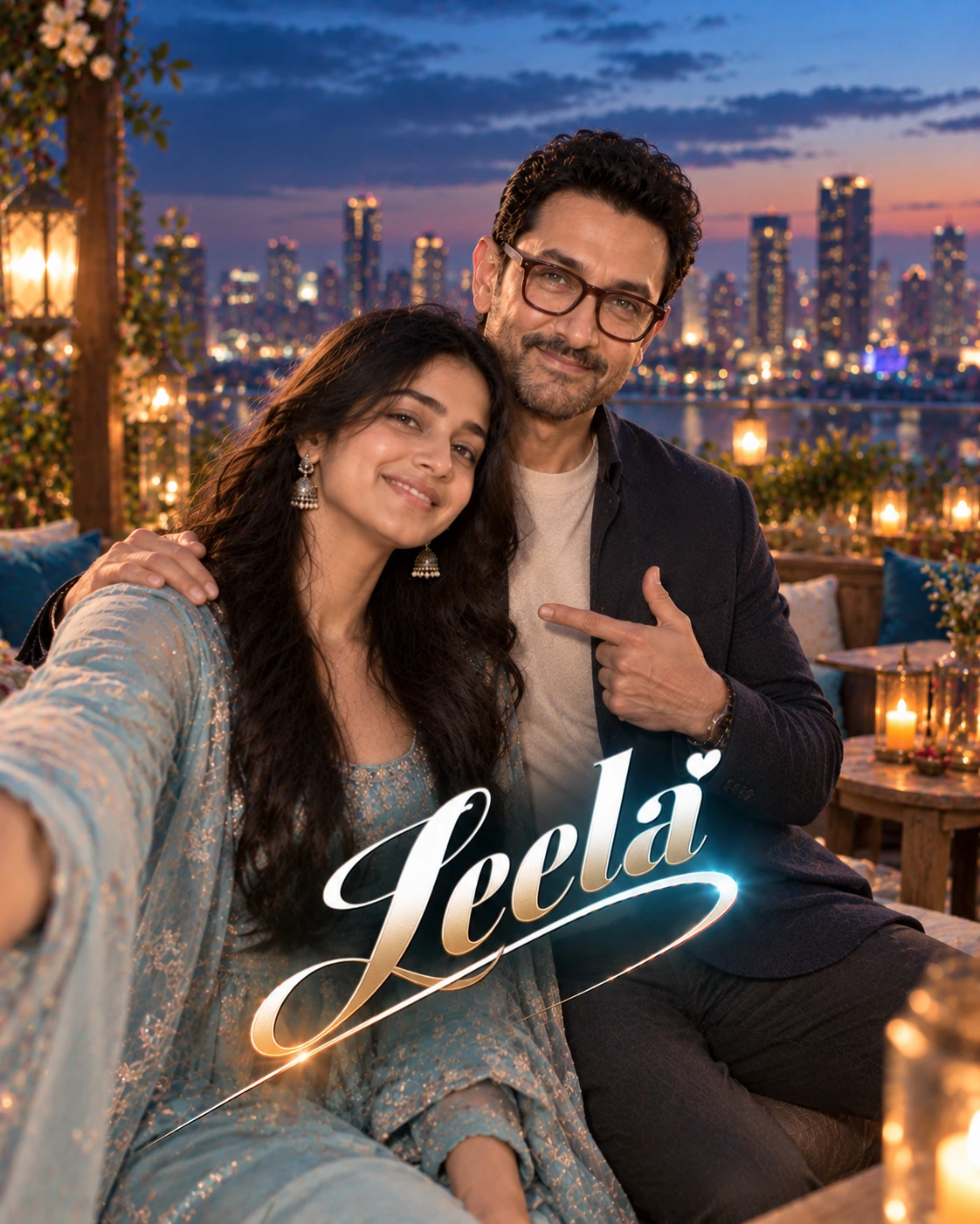 Leela with Aamir Khan — Blue-Hour Cinematic Calm Dream Poster — Instagram Posts AI poster reference