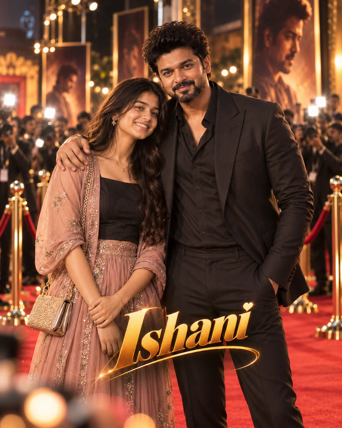 Ishani with Vijay — Warm Tungsten Luxury Dream Poster — Instagram Posts AI poster reference