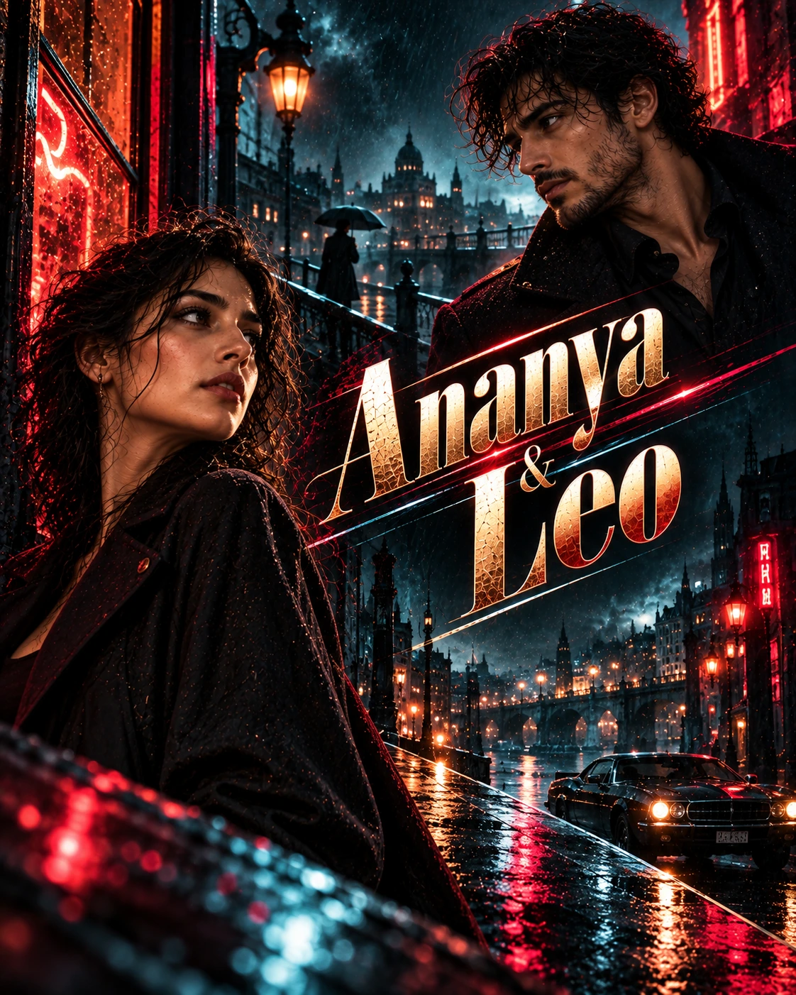Ananya & Leo — Neo Noir Diagonal Energy Instagram Poster — Instagram Posts AI poster reference