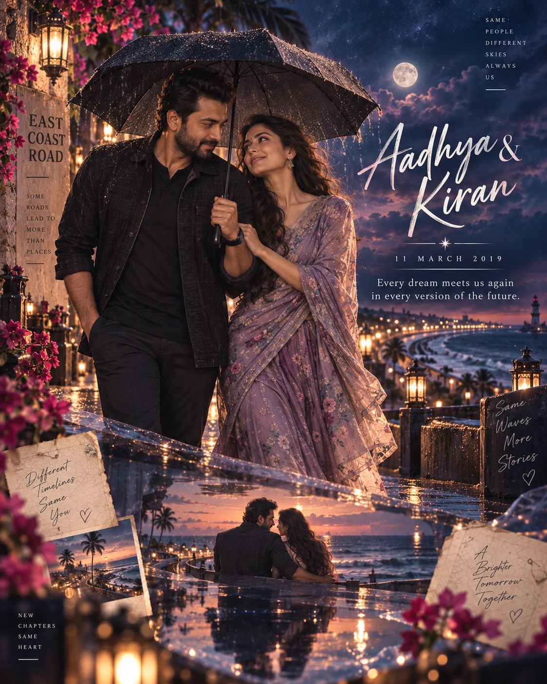 ECR Coast Rain Reflection Dreamscape Couple — Engagement AI poster reference