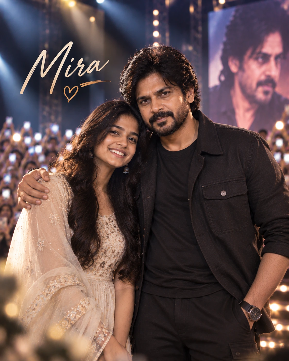 Mira with Pawan Kalyan — Cinematic Shadow-And-Rim Contrast Dream Poster — Instagram Posts AI poster reference