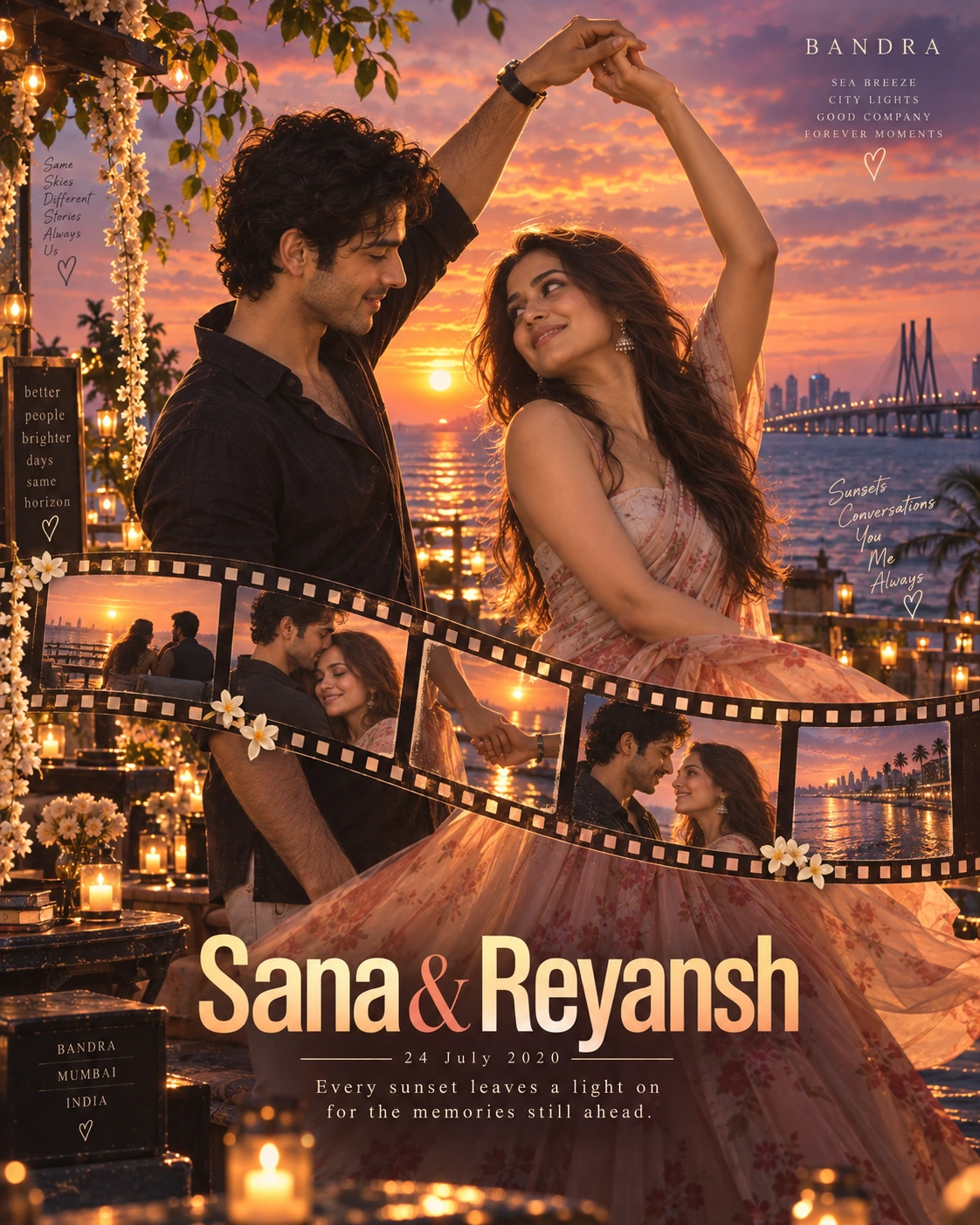 Bandra Terrace Filmstrip Dance Sunset Love — Engagement AI poster reference
