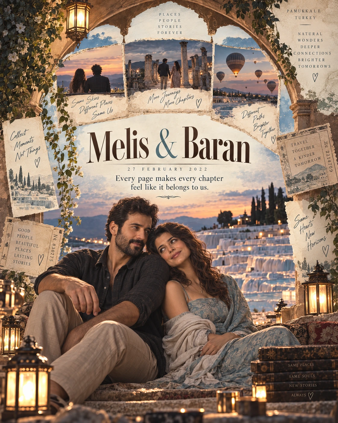 Pamukkale Memory Portal Storybook Love — Anniversary AI poster reference
