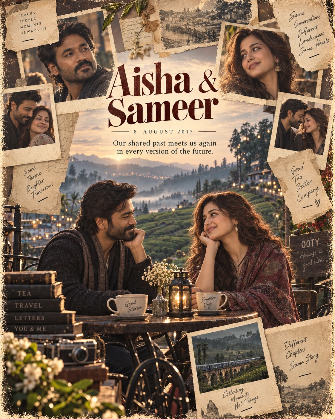 Ooty Tea Letter Layers Nostalgic Romance — Anniversary AI poster reference