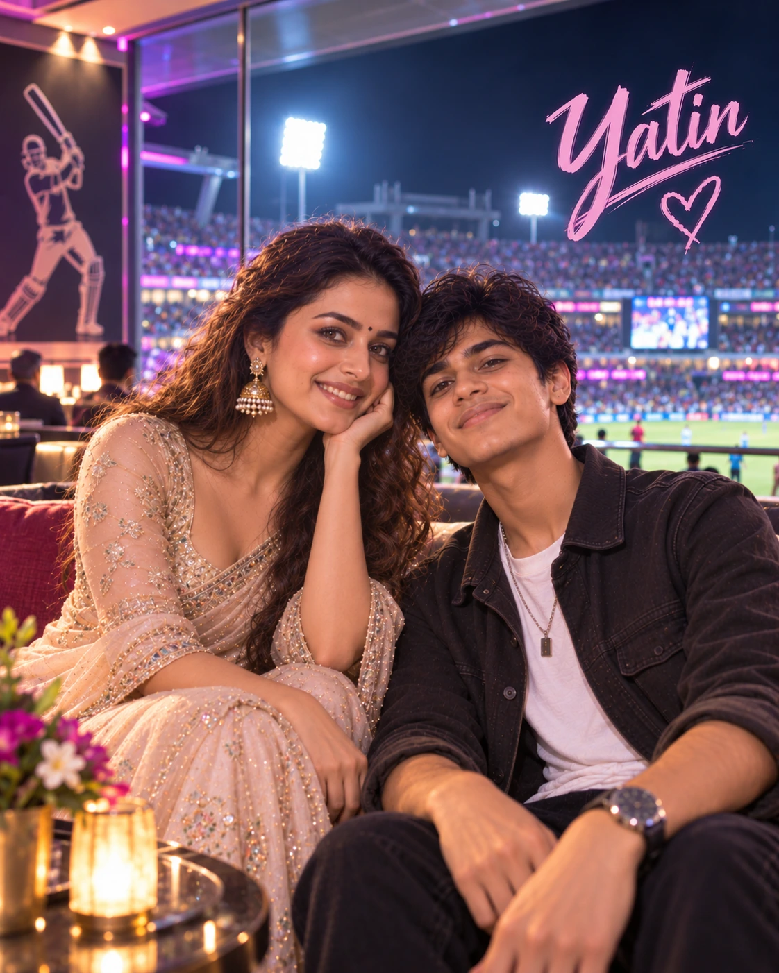 Yatin with Keerthy Suresh — Neon Night Energy Dream Poster — Instagram Posts AI poster reference
