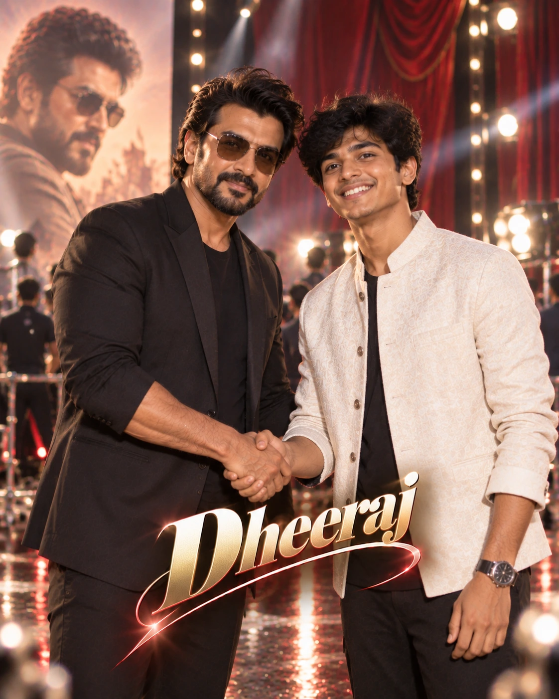 Dheeraj with Ram Charan — Direct-Flash Celebrity Snapshot Dream Poster — Instagram Posts AI poster reference