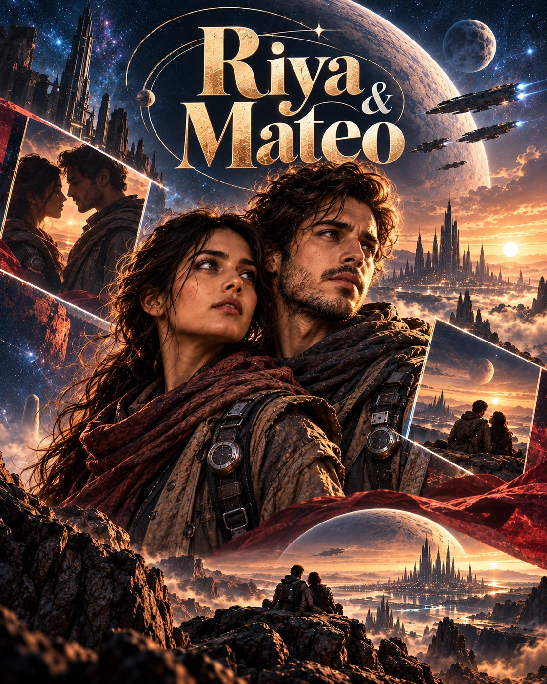 Riya & Mateo — Space Opera Layered Memory Instagram Poster — Instagram Posts AI poster reference