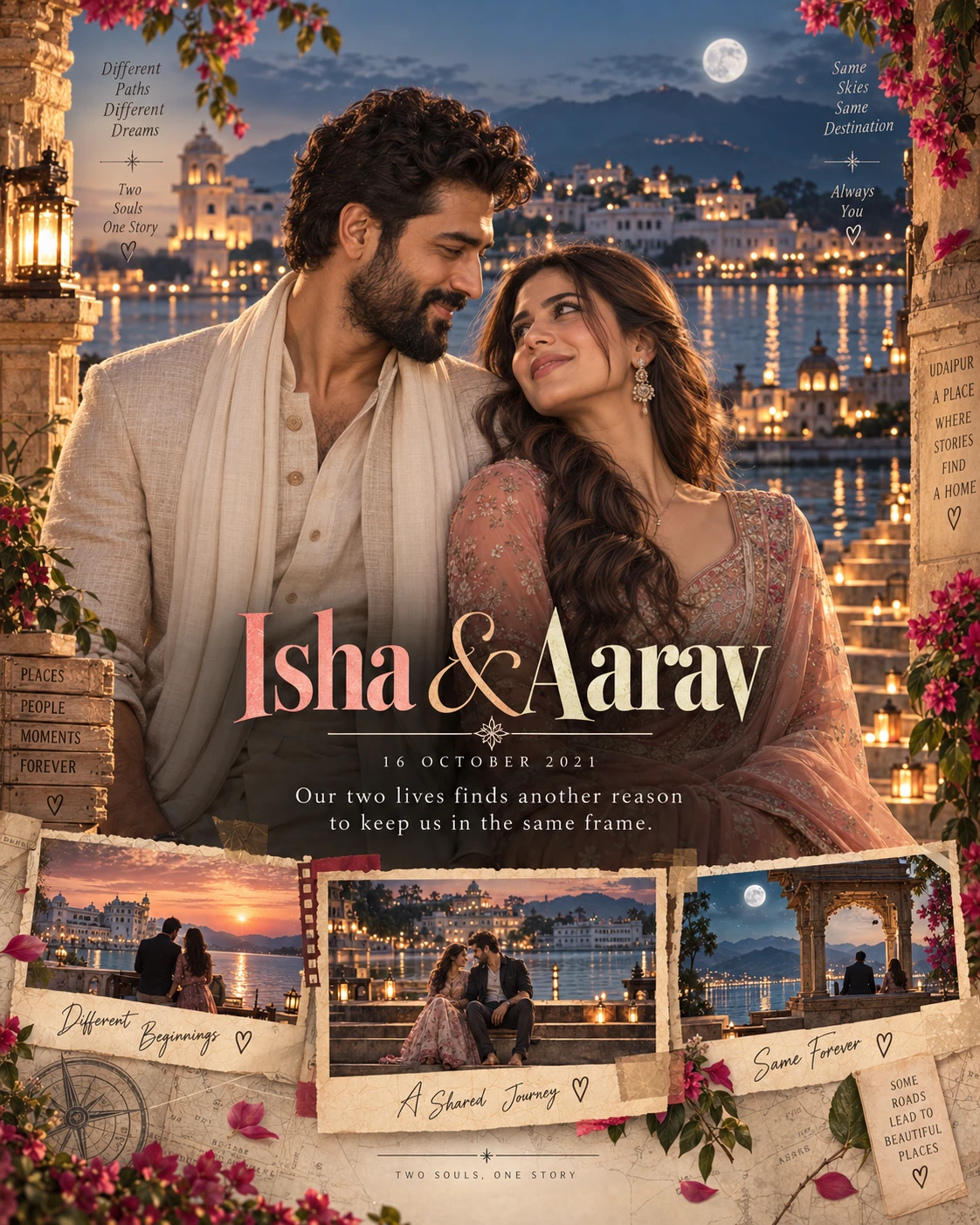Udaipur Steps Memory Ribbon Two Souls — Wedding AI poster reference