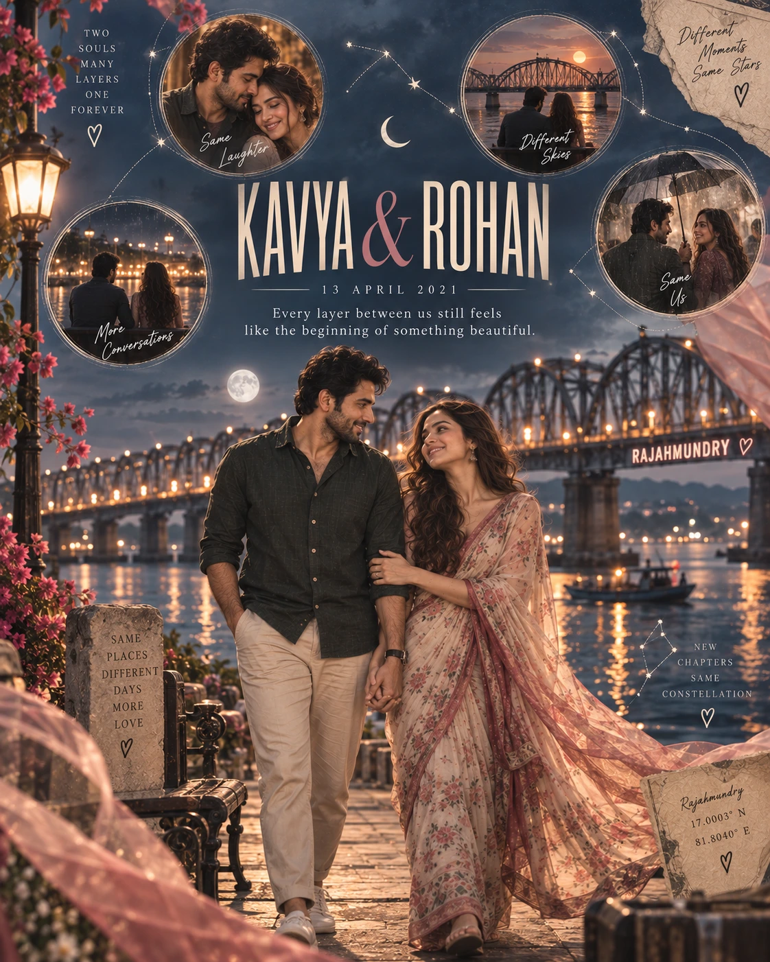Bridge Vista Flashback Orbit Layered Romance — Anniversary AI poster reference