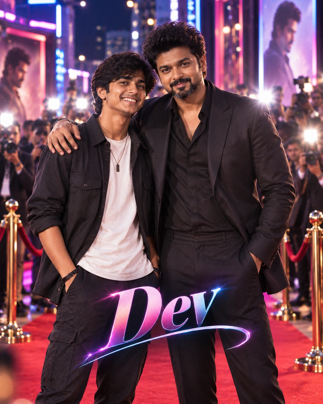 Dev with Vijay — Neon Night Energy Dream Poster — Instagram Posts AI poster reference