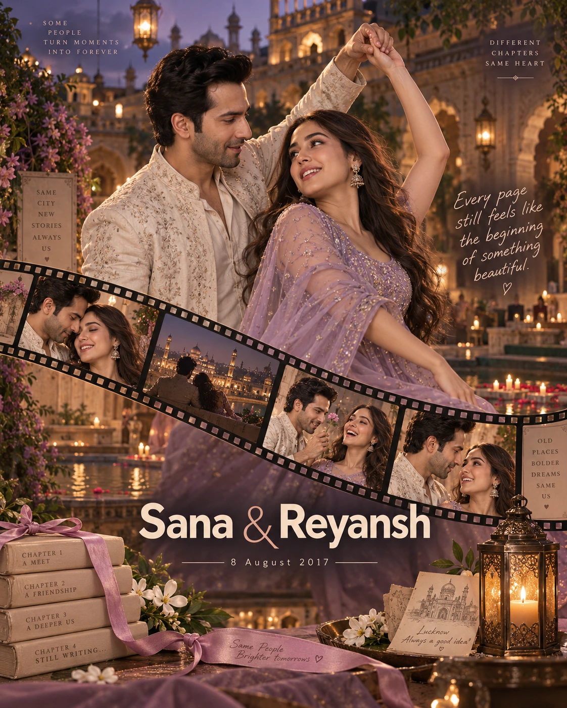 Lucknow Courtyard Filmstrip Dance Storybook Love — Anniversary AI poster reference