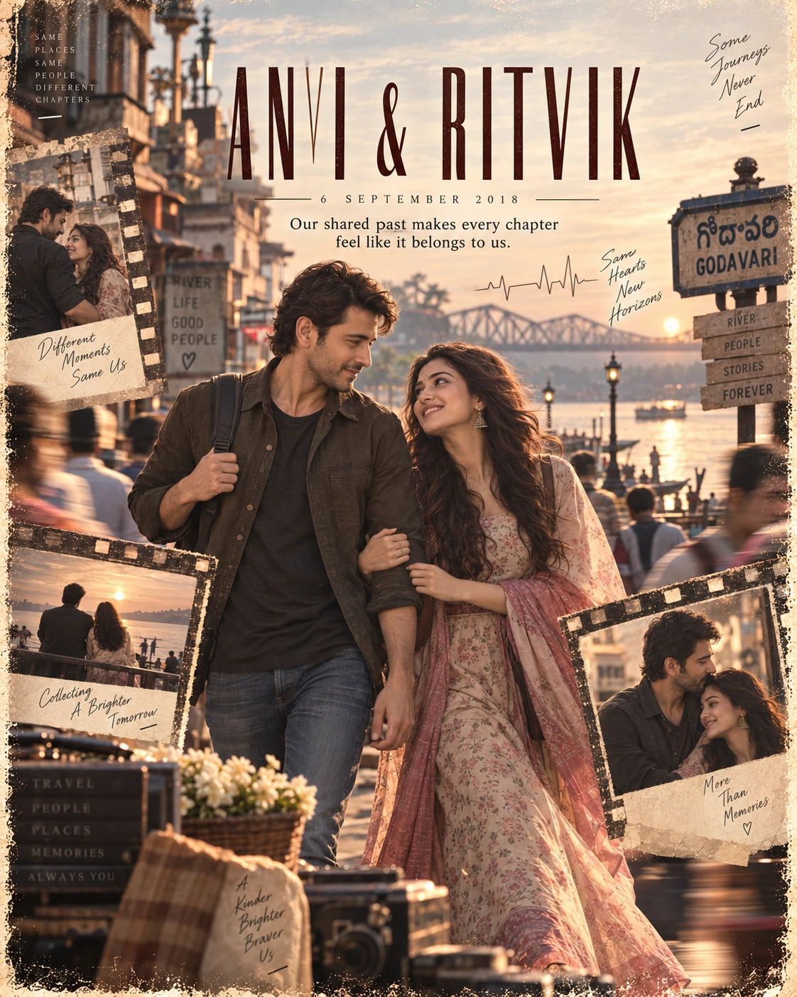 Godavari Motion Slices Nostalgic Romance — Anniversary AI poster reference