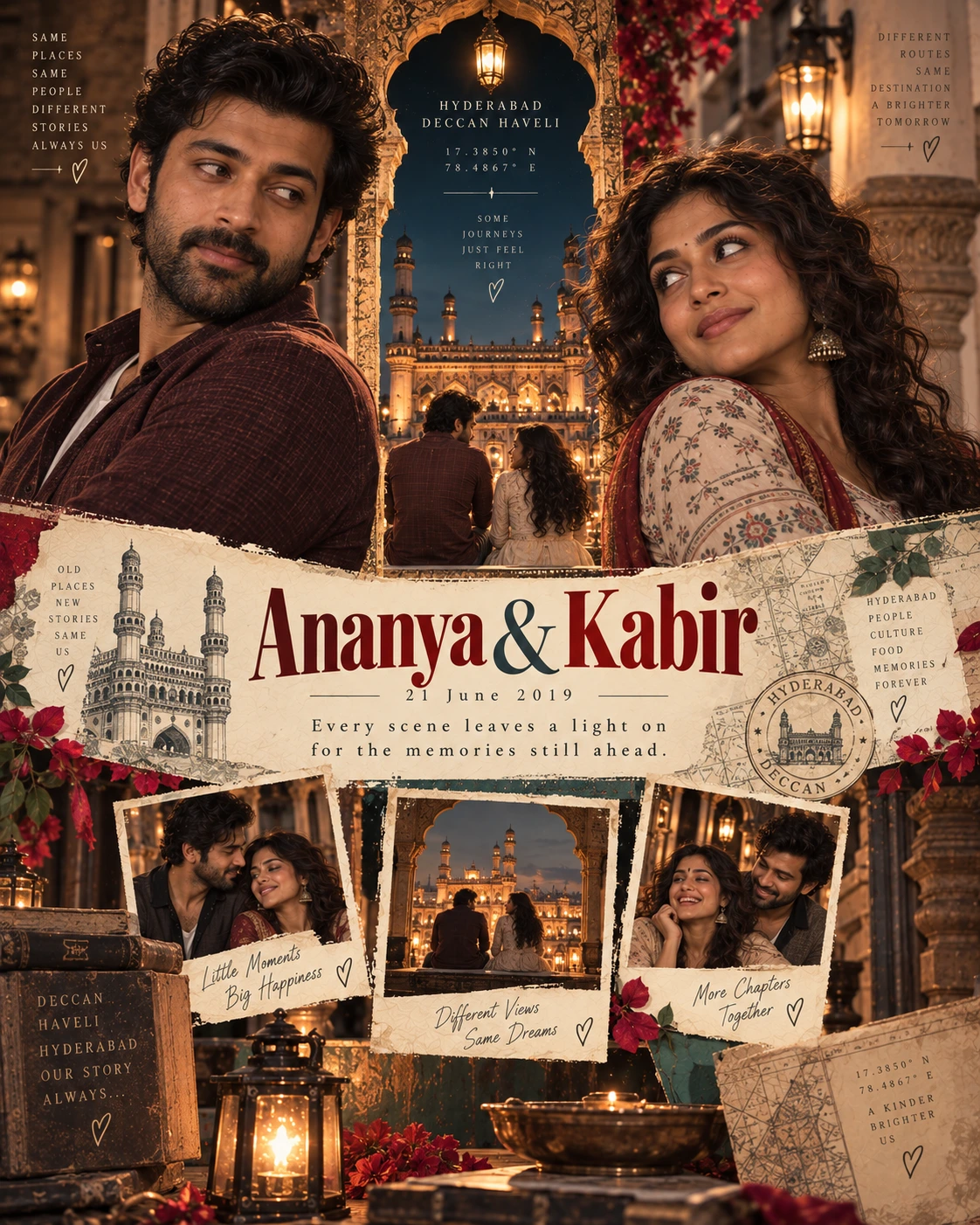 Deccan Haveli Horizon Window Love Montage — Anniversary AI poster reference