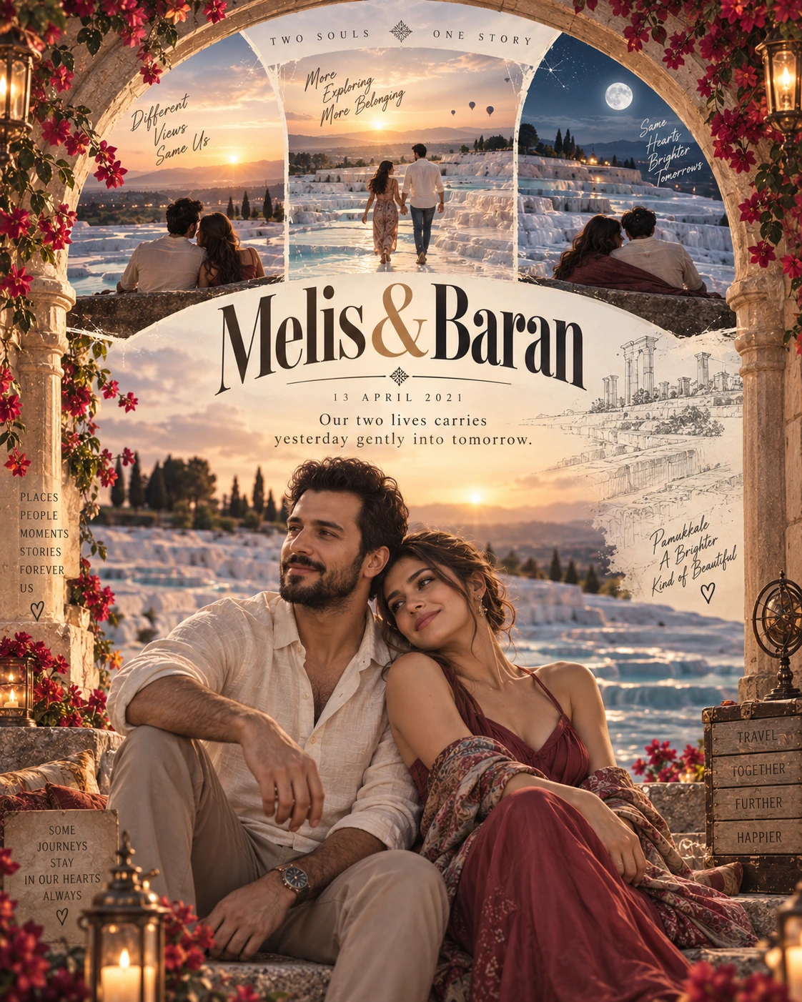 Pamukkale Memory Portal Two Souls — Wedding AI poster reference